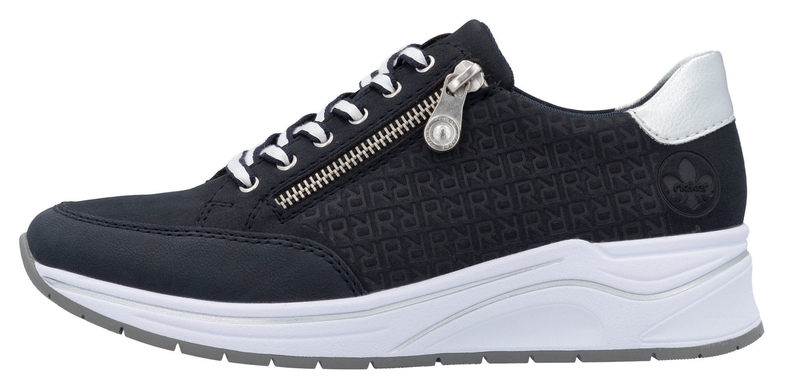 Rieker Sneakers met sleehak , lage schoen, veterschoen, vrijetijdsschoen bedrukt met letters