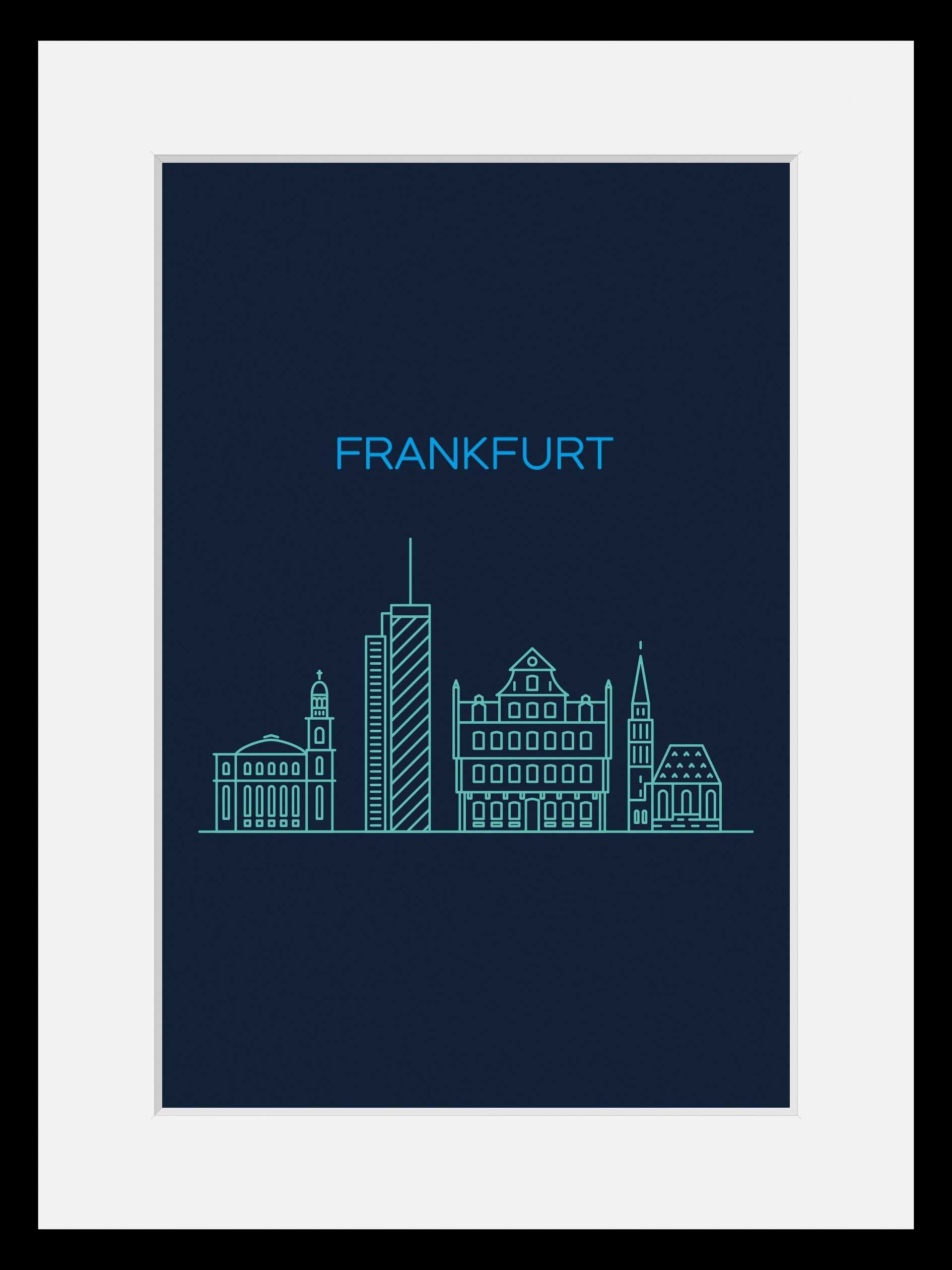queence Wanddecoratie Frankfurt sightseeing HD premium posterdruk incl. houten lijst (1 stuk)