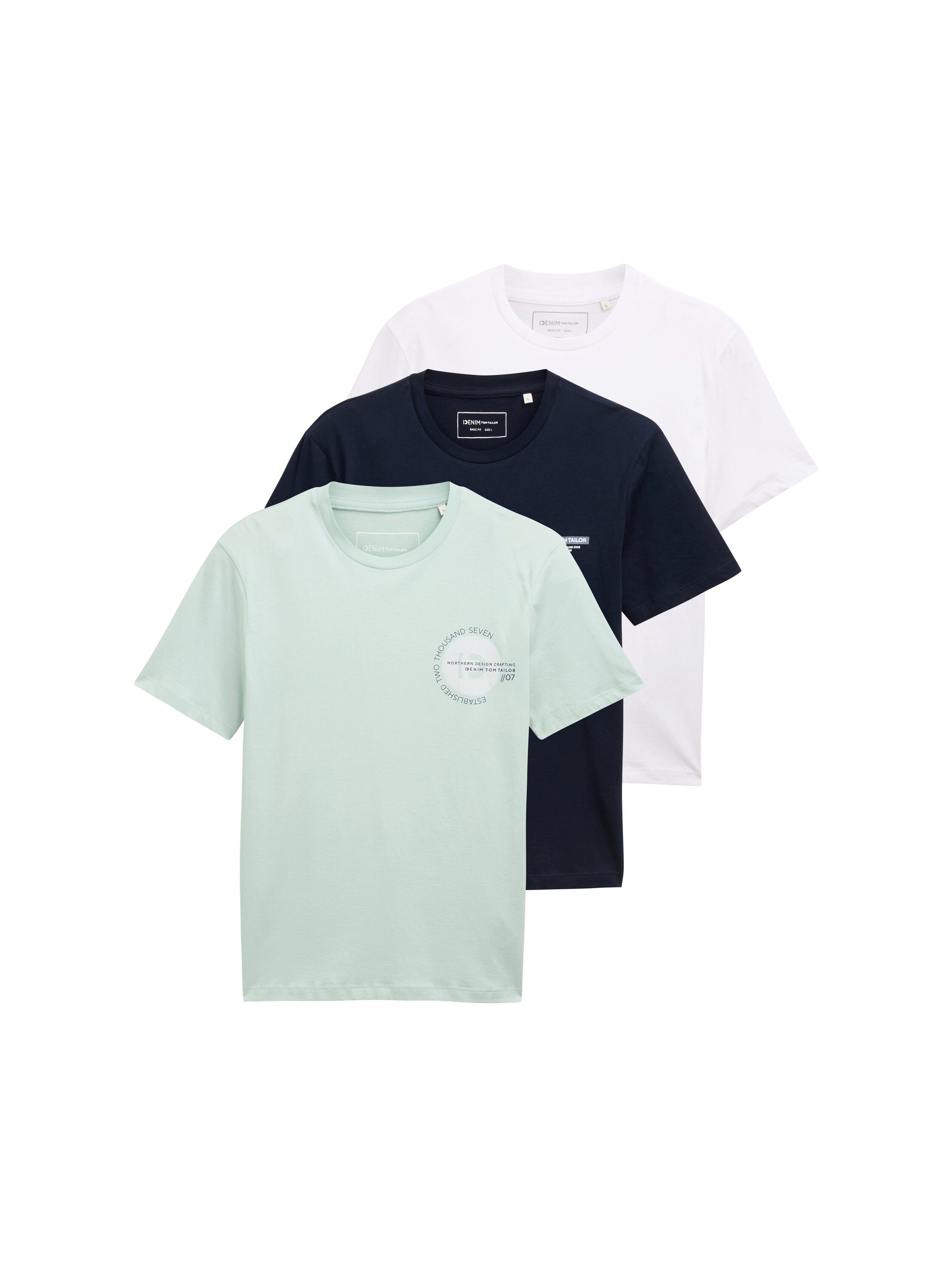Tom Tailor Denim T-shirt met grote print (set, 3-delig, 3-pack)