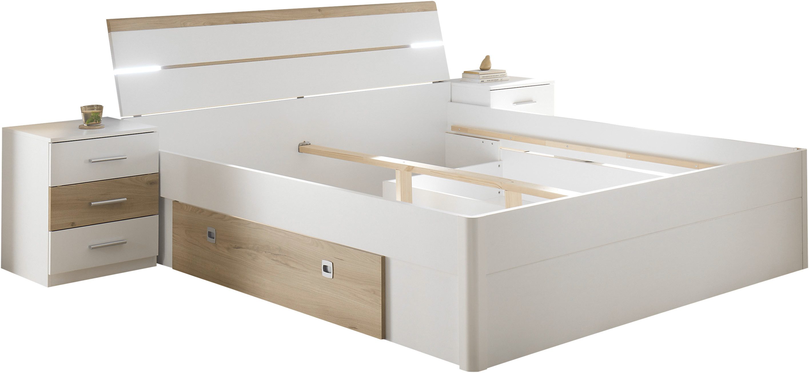 Schlafkontor Ledikant Kiara bed met 2 nachtkastjes inclusief verlichting in het hoofdeinde en 2 bedlades (set)