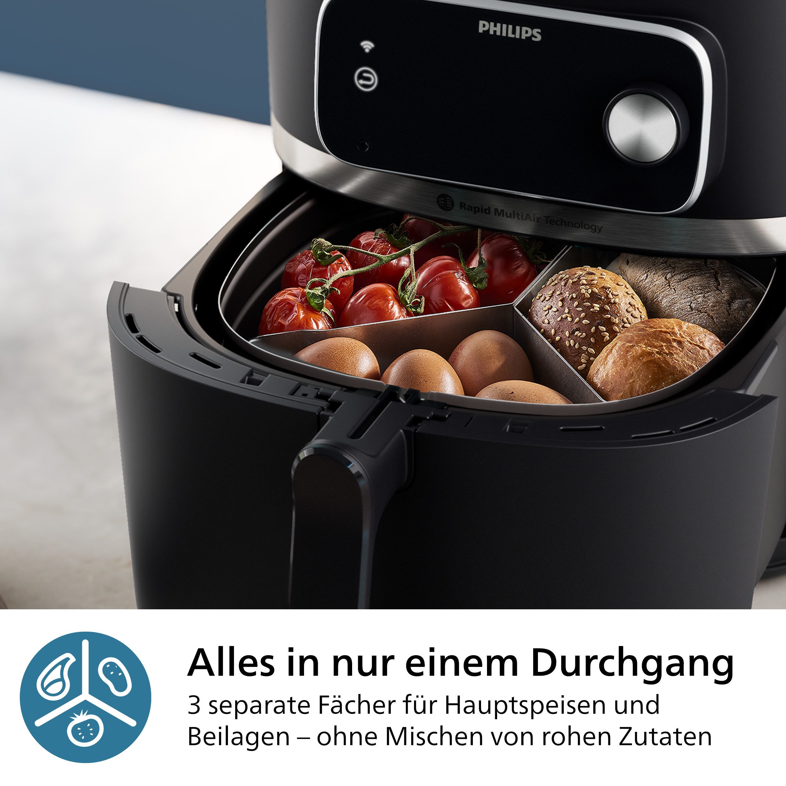 Philips Frituurinzet HD9916/00, 3-voudige mandverdeler Airfryer accessoire compatibel met philips airfryer combi 7000 series, vaatwasmachinebestendig