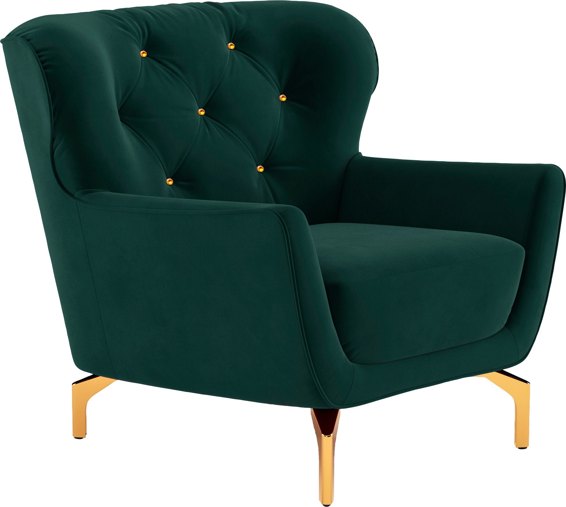 sit&more Fauteuil Orient 3 inclusief 1 sierkussen met strassteentjes, goudkleurige metalen poten