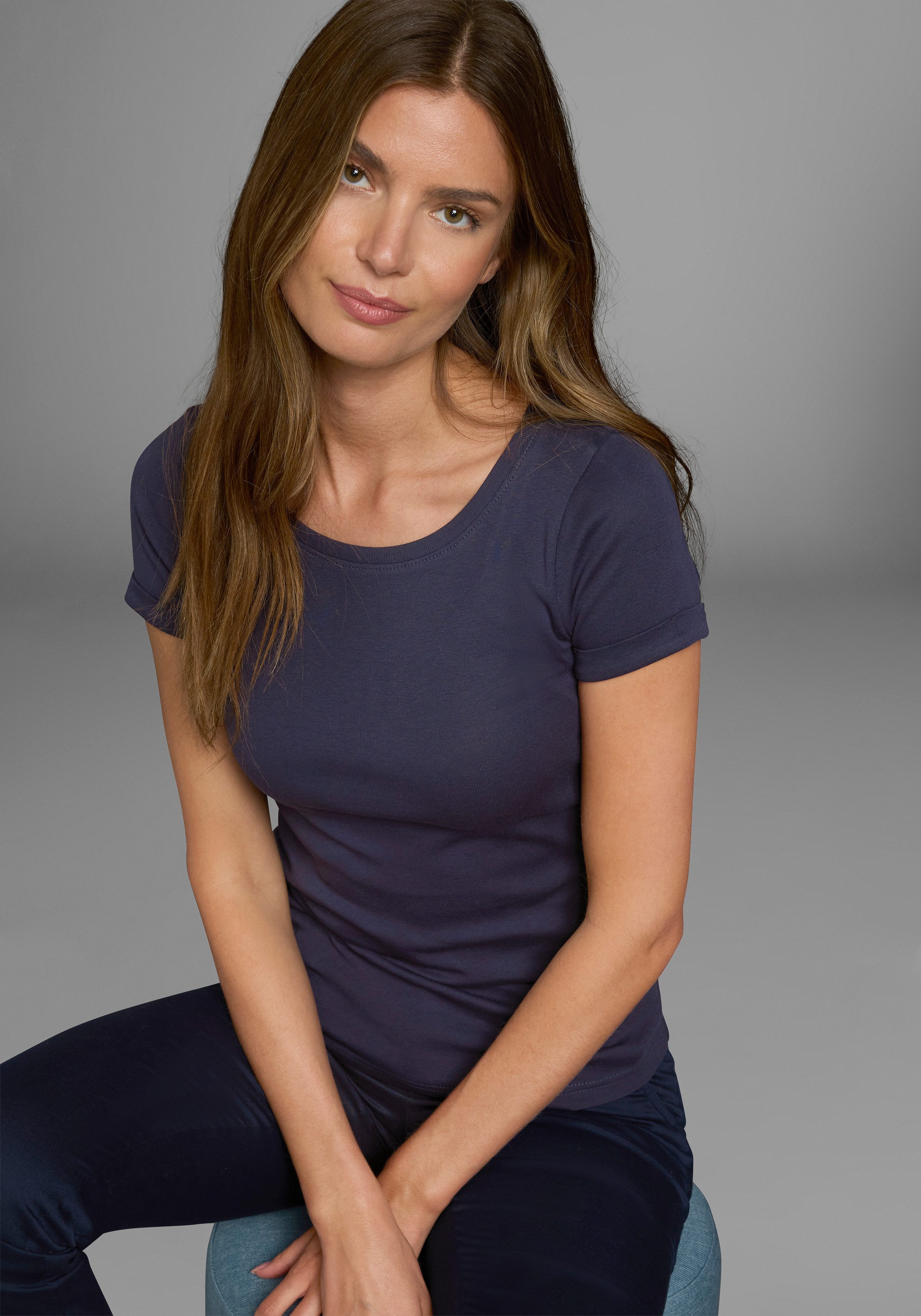 DELMAO T-shirt in maritieme stijl met omgeslagen mouw - nieuwe collectie (2-delig, Set van 2)