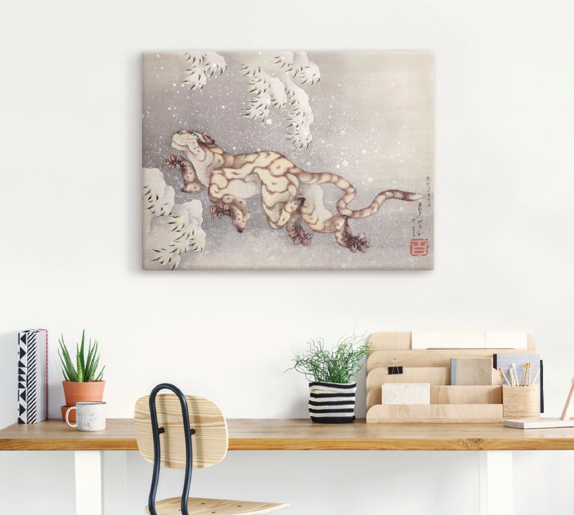 Artland Artprint Tijger in een sneeuwstorm. Edo-tijd als artprint op linnen, muursticker in verschillende maten