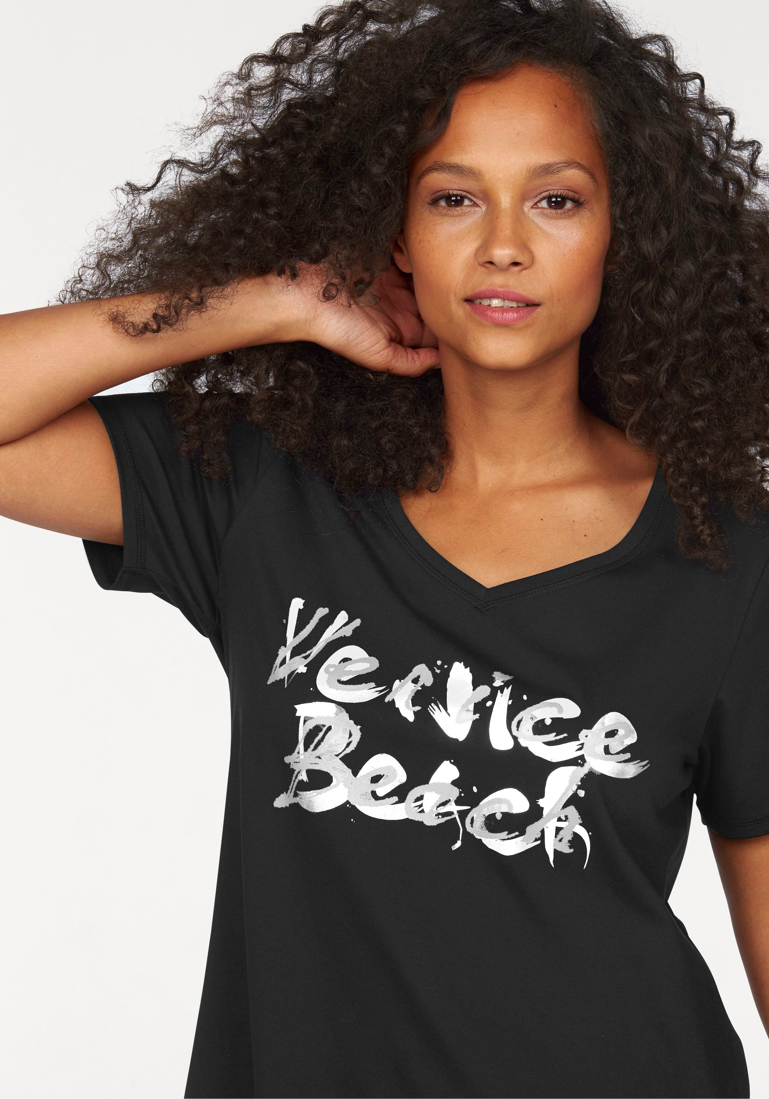 Venice Beach Lang shirt Lange mouwen, losse pasvorm, met logoprint, hartvormige hals