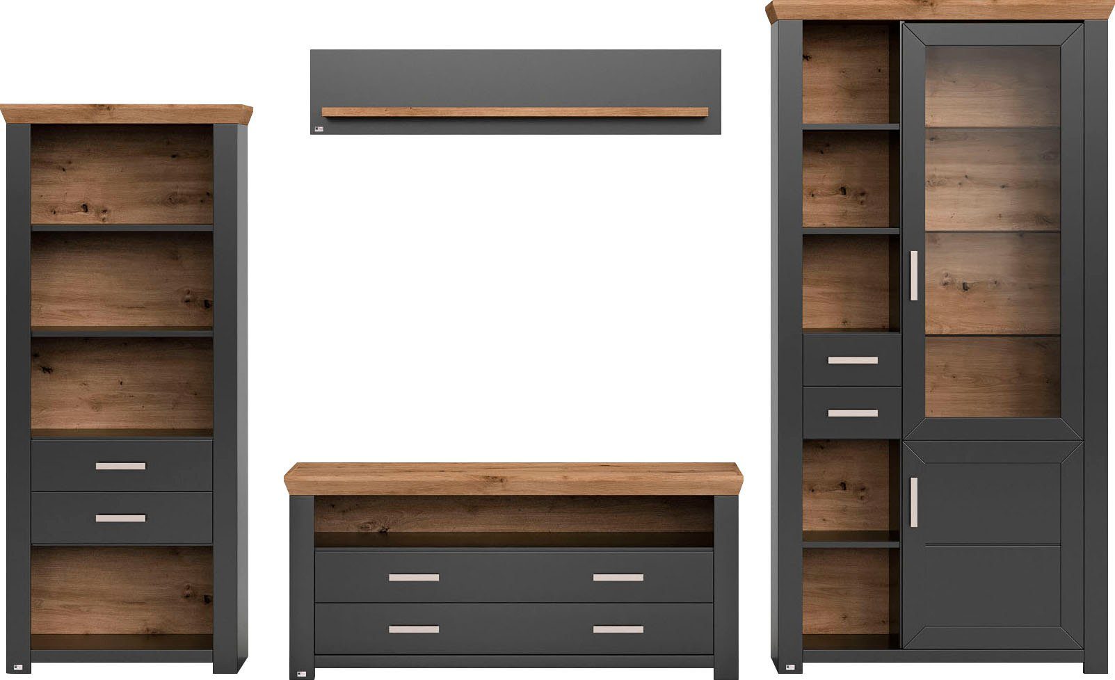 set one by Musterring Wandmeubel York Combinatie met 4 delen, in 3 kleurvarianten, totale breedte 340 cm (4-delig)