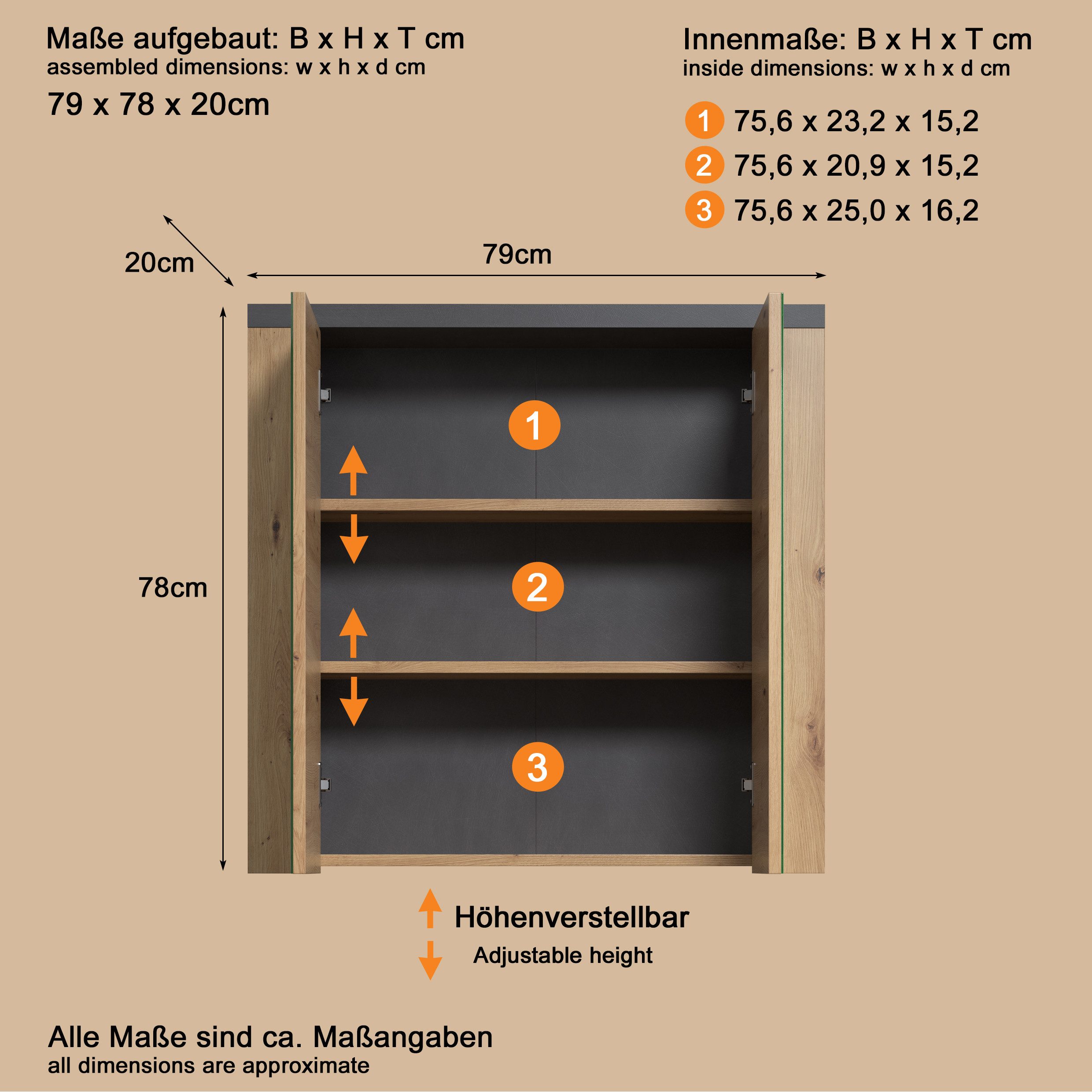 welltime Spiegelkast Ambres Badspiegel in matte echt houtlook - afmetingen (B/D/H) 79/20/78 cm