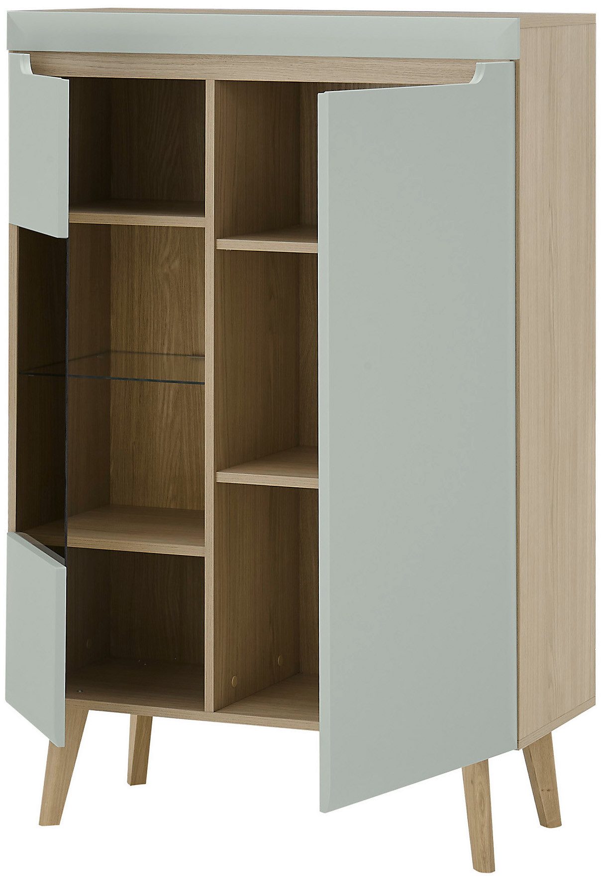 INOSIGN Wandmeubel Torge, wandmeubel, kastwand, mediawand, woonkamer-set bevat 2 vitrines, 1 lowboard, 1 wandplank, 343 cm breed (set, 4-delig)