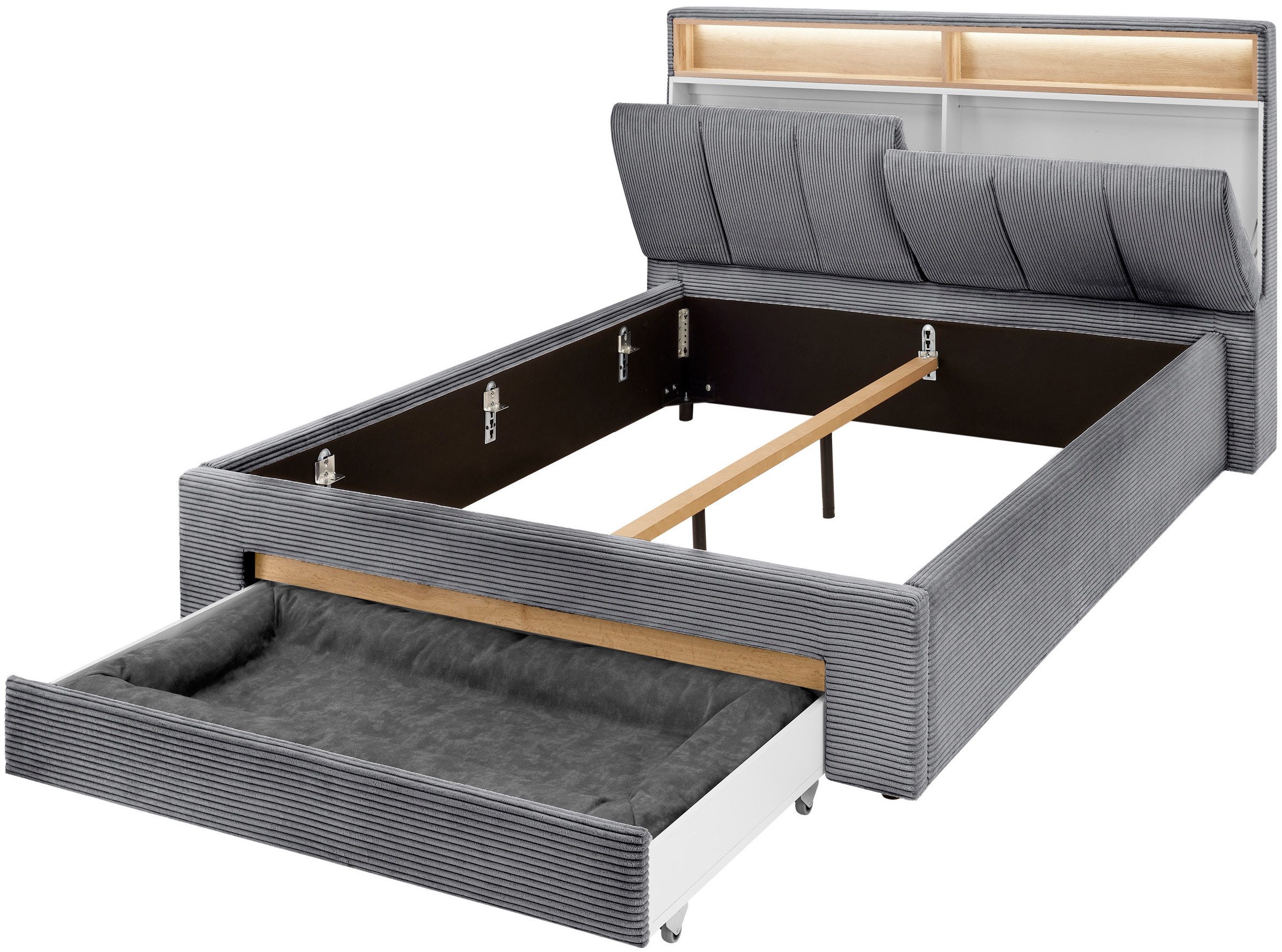 INOSIGN Gestoffeerd bed CiTY/GiRON,, gepolsterd opbergbed, met LED-verlichting Bedkisten met hondenbed of als opbergruimte, opklapbare hoofdeinden
