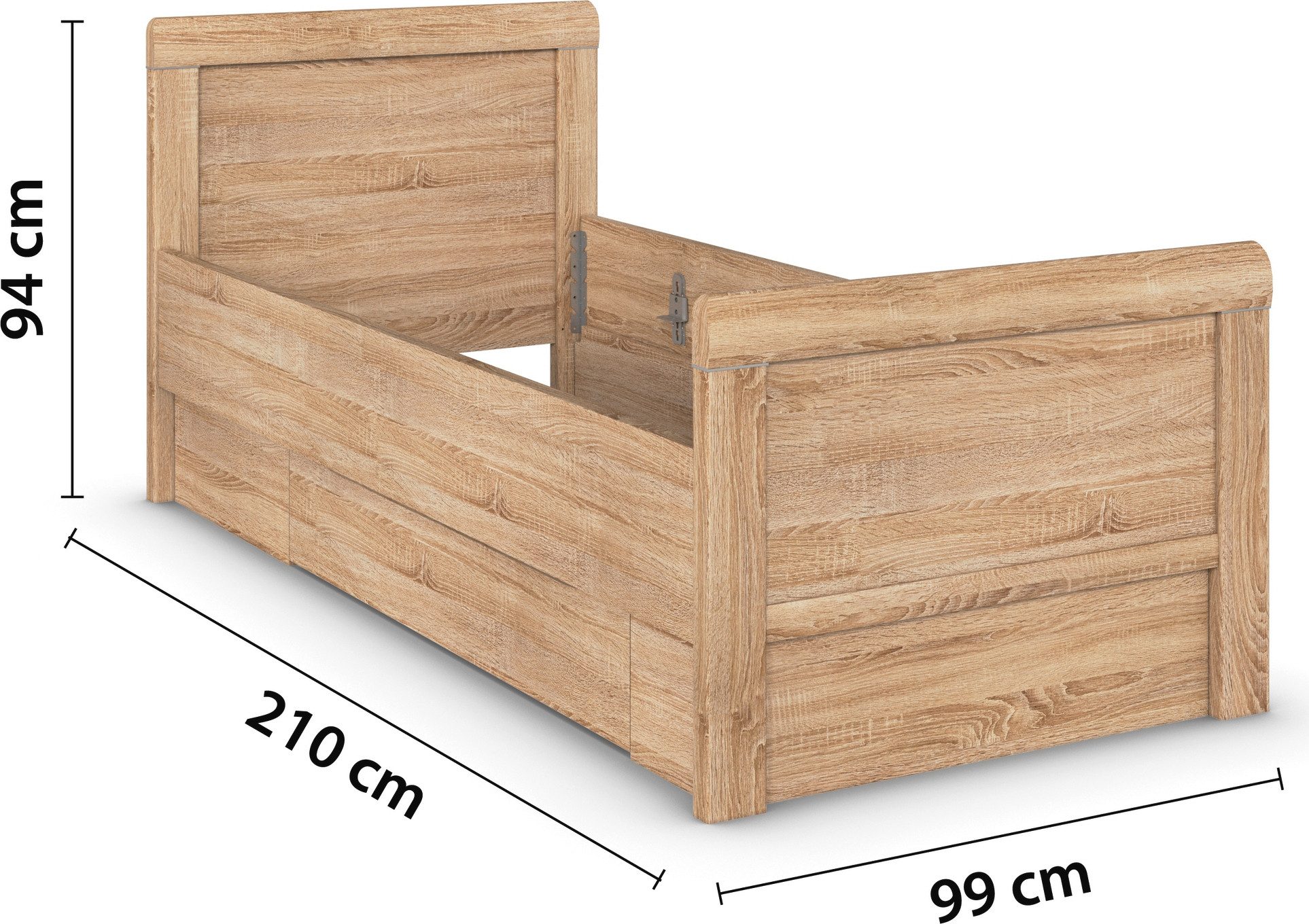 rauch Ledikant met bergruimte Bed Eenpersoons Stollenbed Bedkasten EVELYN in comfortabele hoogte met houten hoofdeinde en lades made in germany