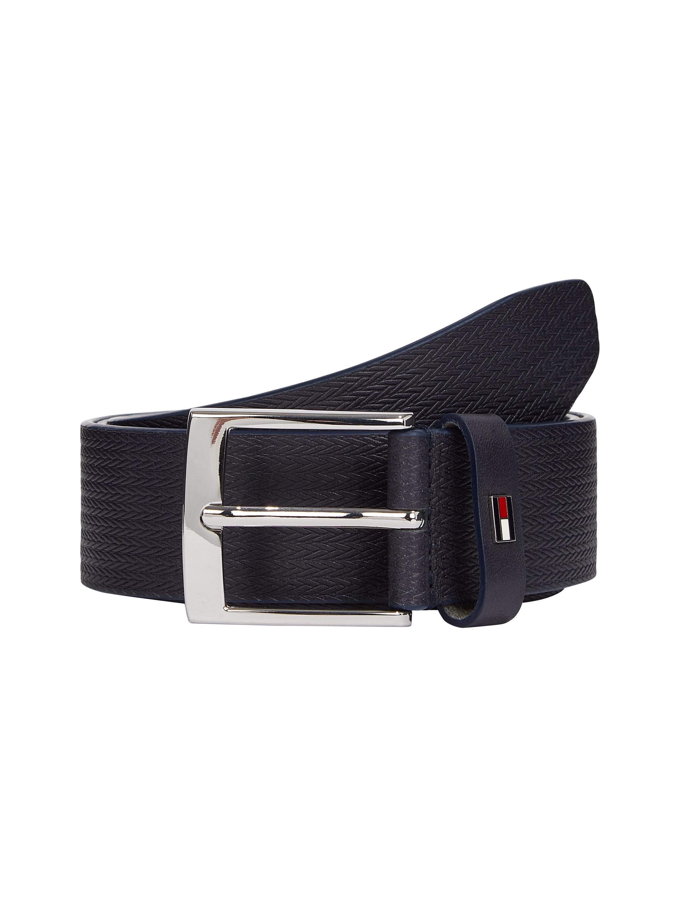 Tommy Hilfiger Leren riem ADAN HERRINGBONE 3.5 Eenvoudige doornsluiting, metalen patch