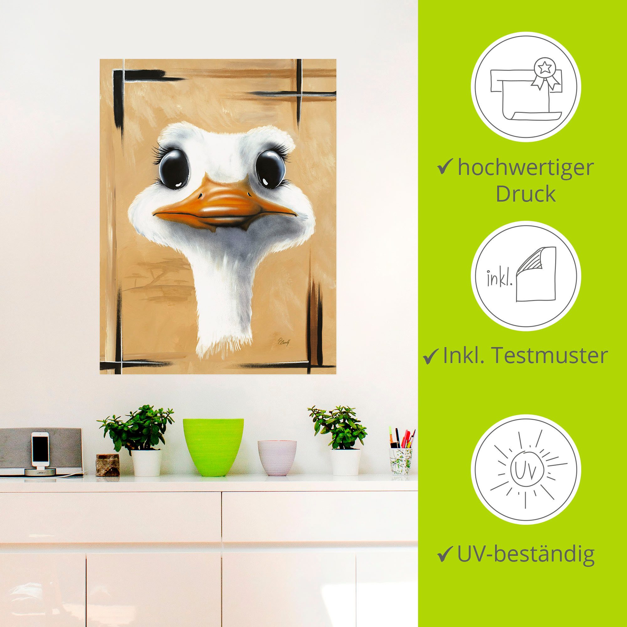 Artland Artprint Vrolijke struisvogel als poster, muursticker in verschillende maten