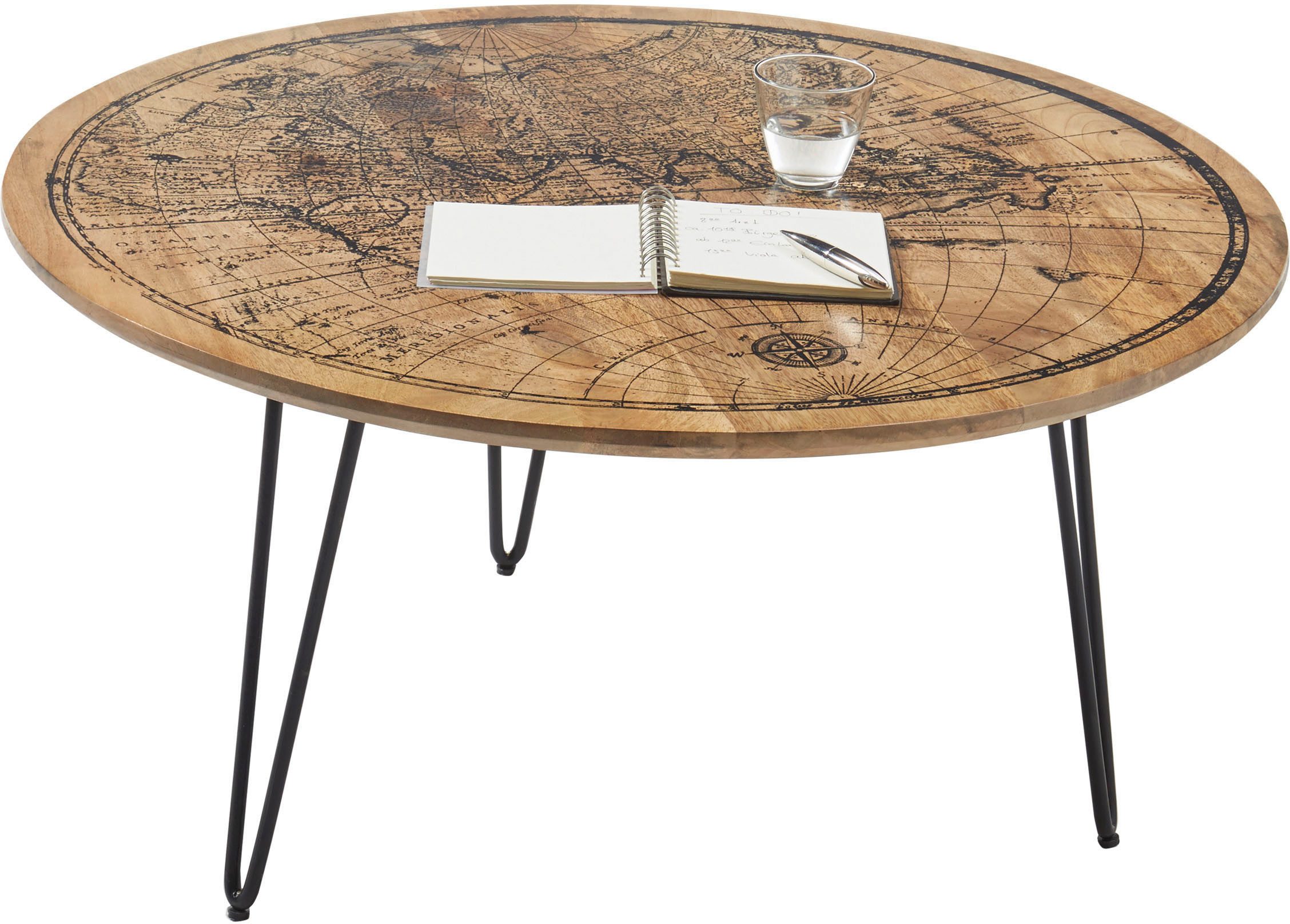 Stolkom Salontafel Napcoa met wereldkaart print, tafel in massief mango hout