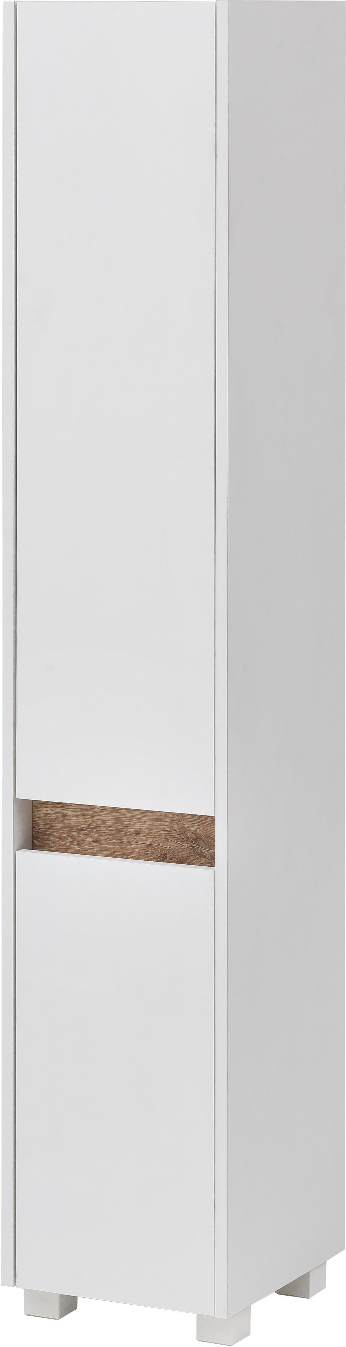 Schildmeyer Hoge kast Cosmo Hoogte 164,5 cm, badkamerkast in greeploze look, rand in moderne wildeiken-look, aan te passen draairichting