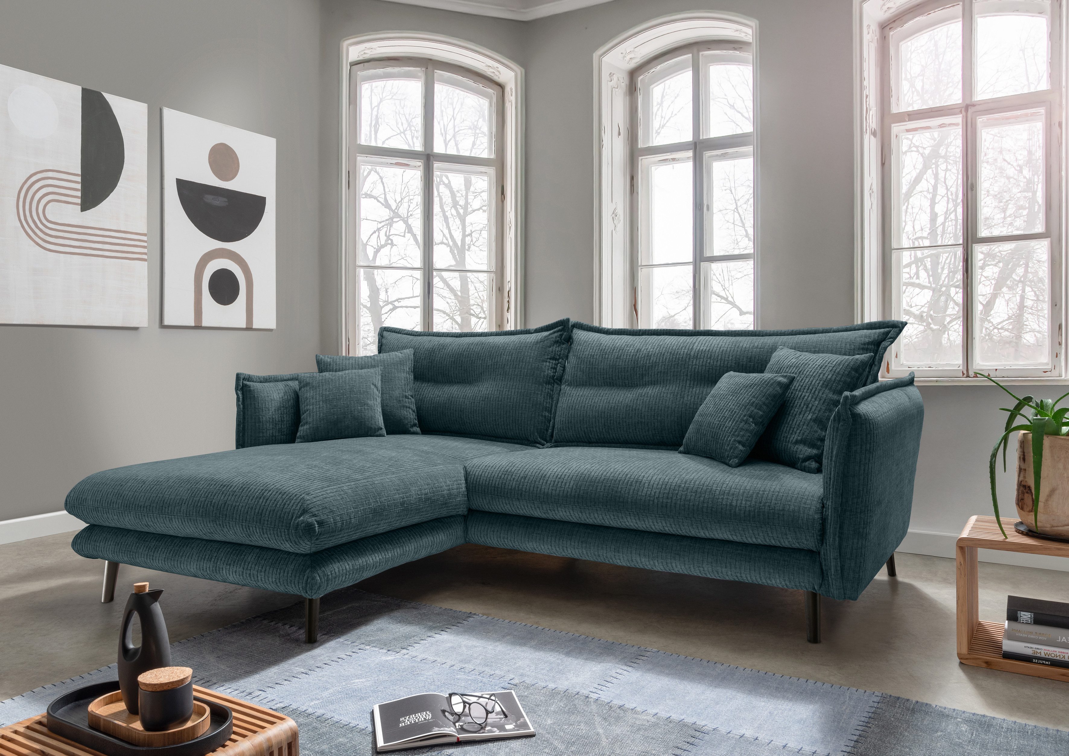 INOSIGN Hoekbank LAZIO twee verschillende pootkleuren naar keuze blauw, hoekbanken, Recamiere links