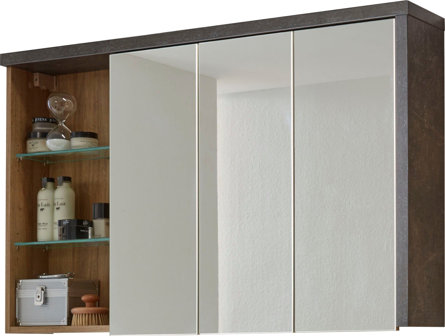 welltime Spiegelkast Bilbao Badkamerskast met 2 glazen planken en 9 vakken - (B/D/H) 123/18/71 cm