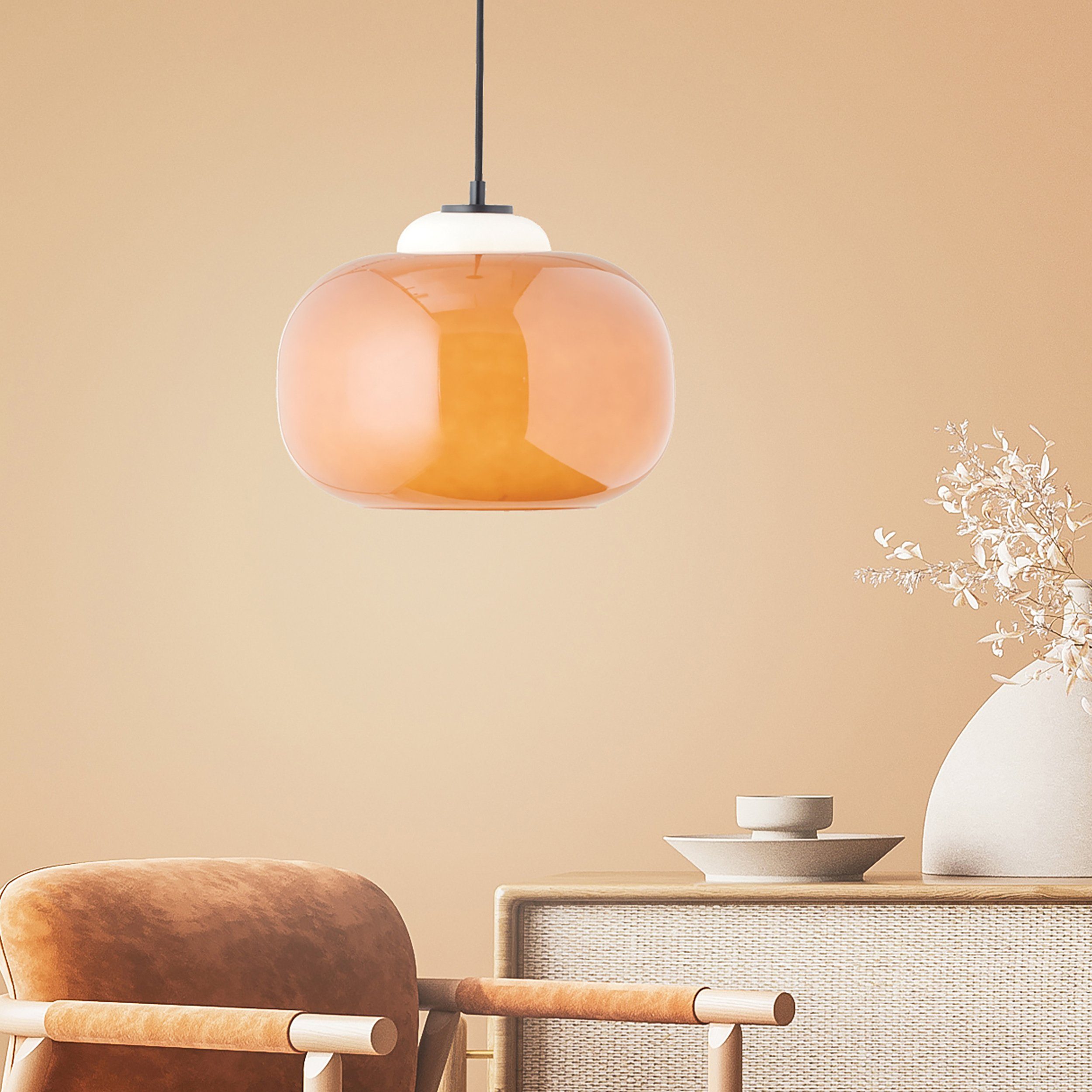 Brilliant Leuchten Hanglamp Blop Hoogte 128,5 cm, Ø 30 cm, E27, inkortbaar, glas/metaal