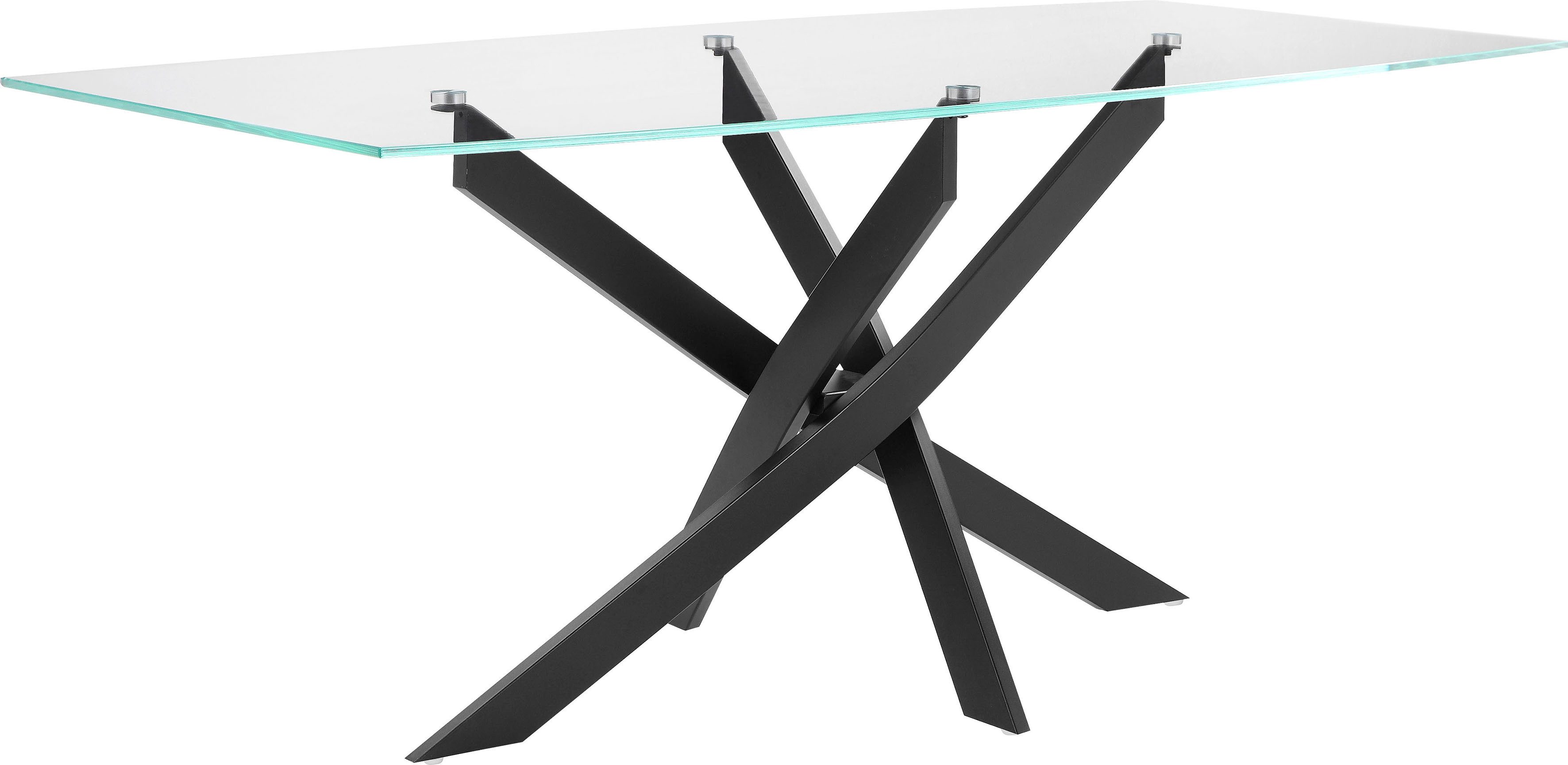 INOSIGN Eettafel Kairi Glazen tafelblad, gepoedercoat metalen frame, twee tafelbreedtes
