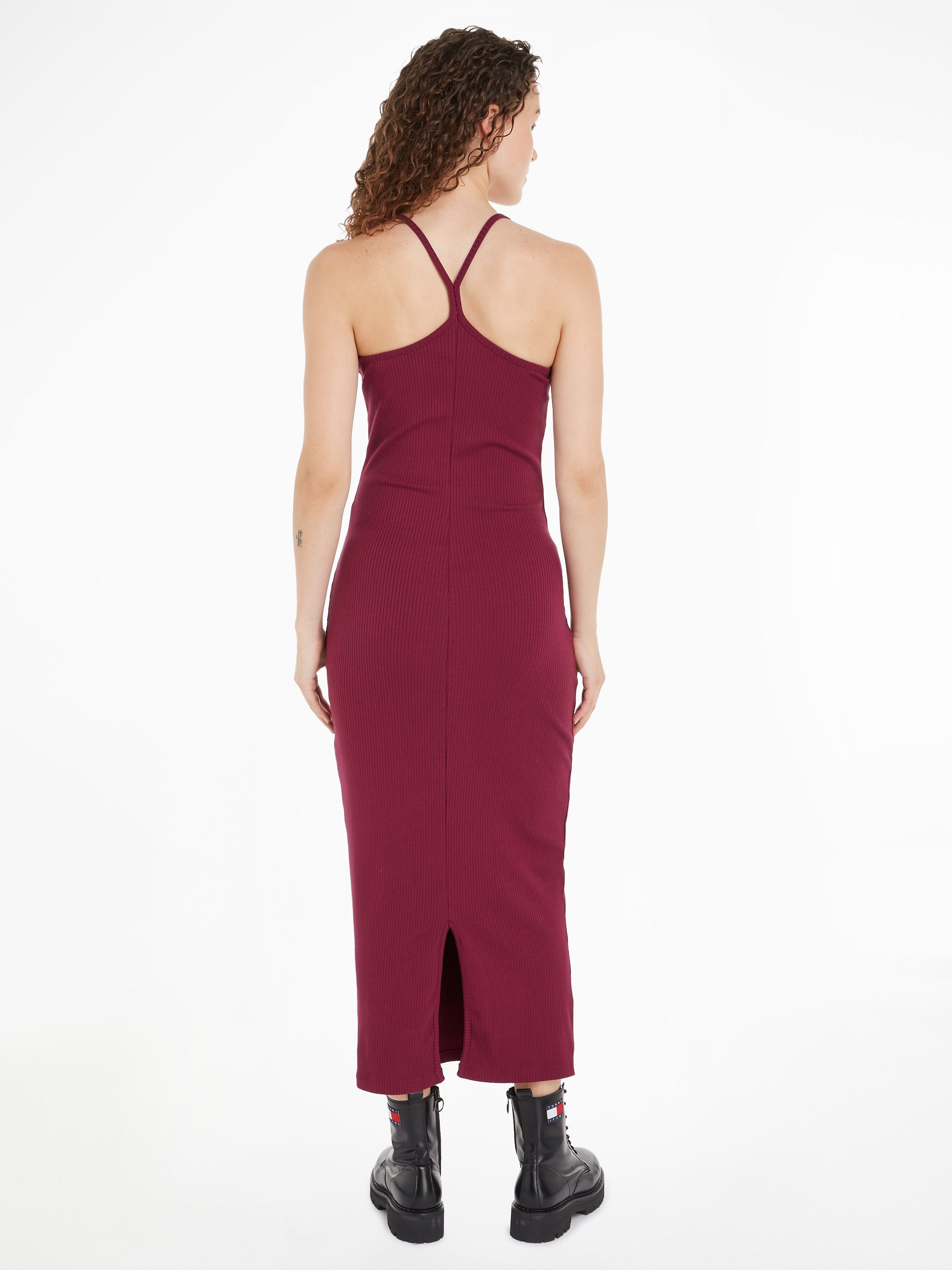 TOMMY JEANS Jerseyjurk TJW STRAPPY BADGE RIB DRESS met bandjes ribstof logo-badge