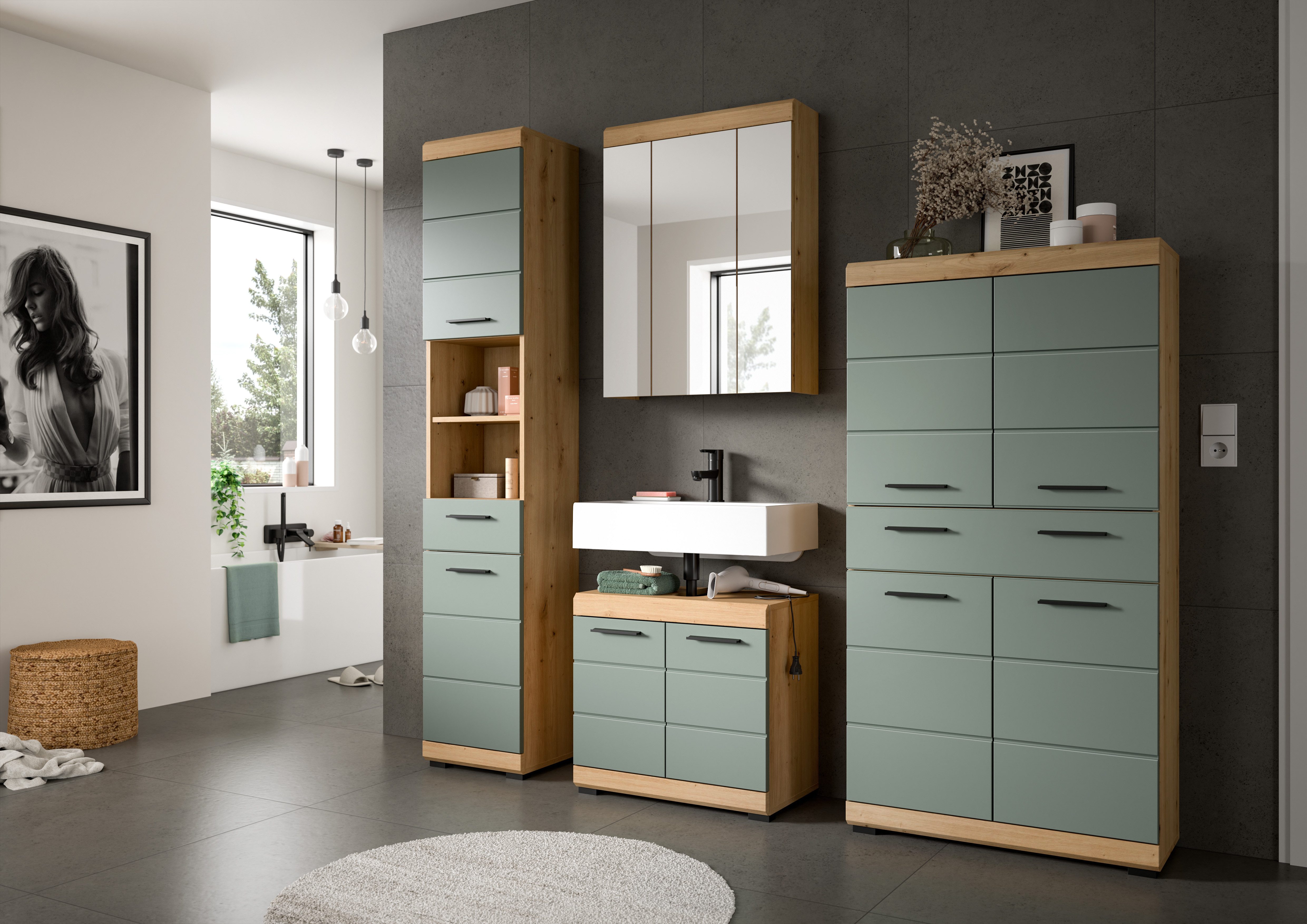 INOSIGN Badkamerserie Siena, 4-delig, bestaande uit: Hoge kast, wastafelonderkast, spiegelkast, middenkast (set, 4-delig)