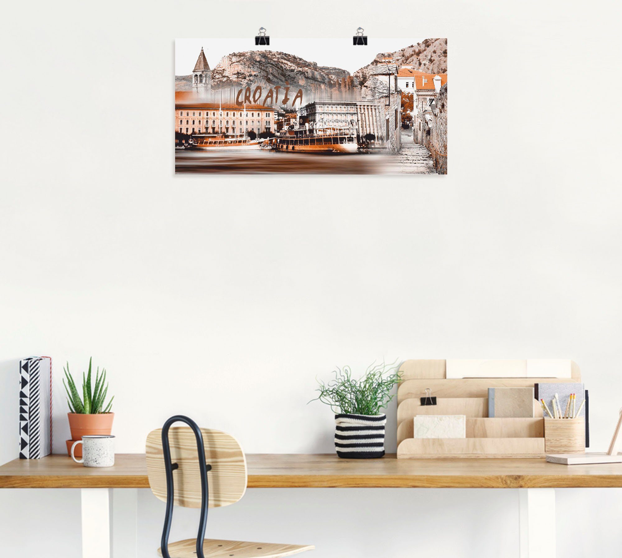 Artland Artprint Kroatië Skyline abstracte collage als artprint op linnen, poster in verschillende formaten maten