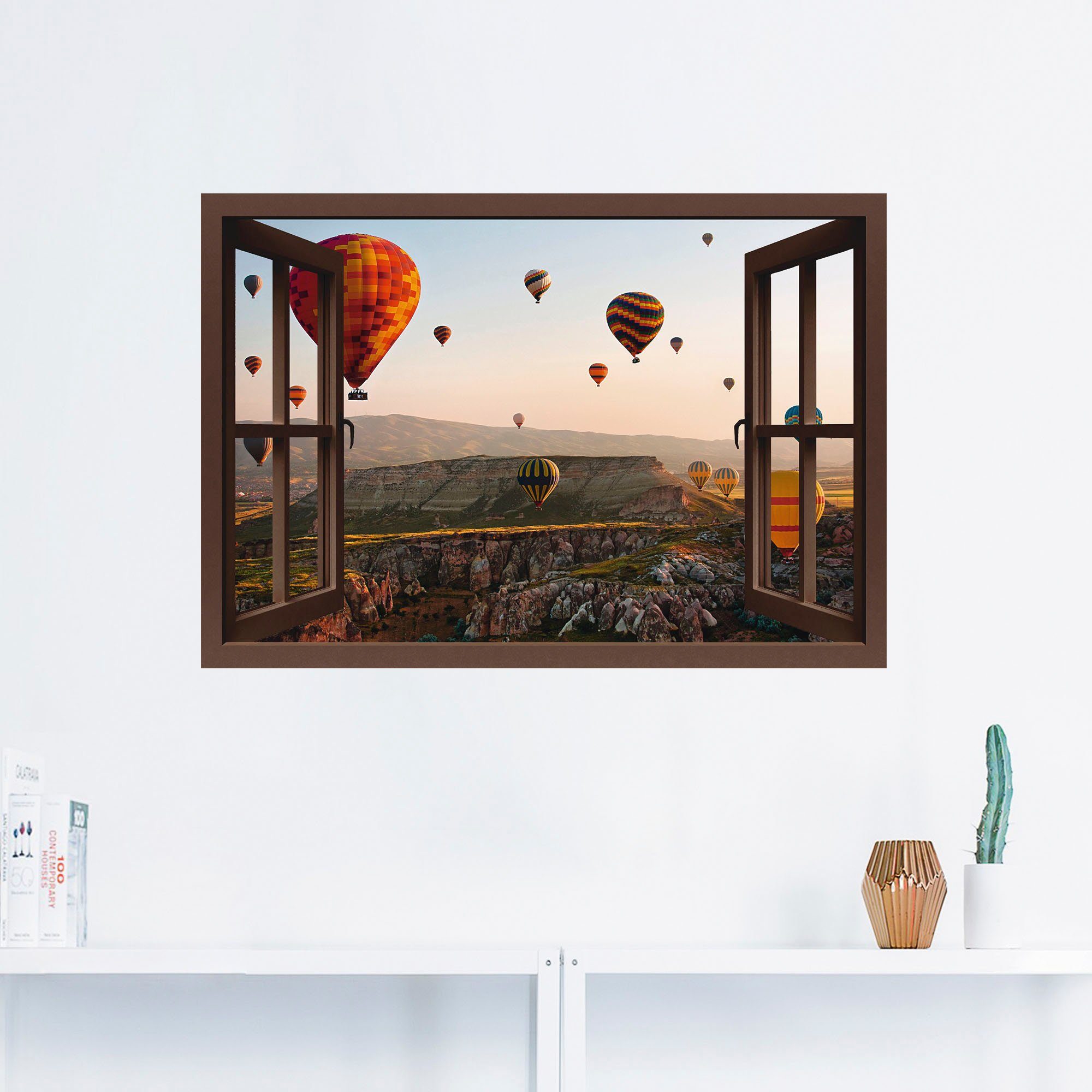 Artland Artprint Blik uit het venster Cappadocië ballonvaart als artprint op linnen, poster, muursticker in verschillende maten