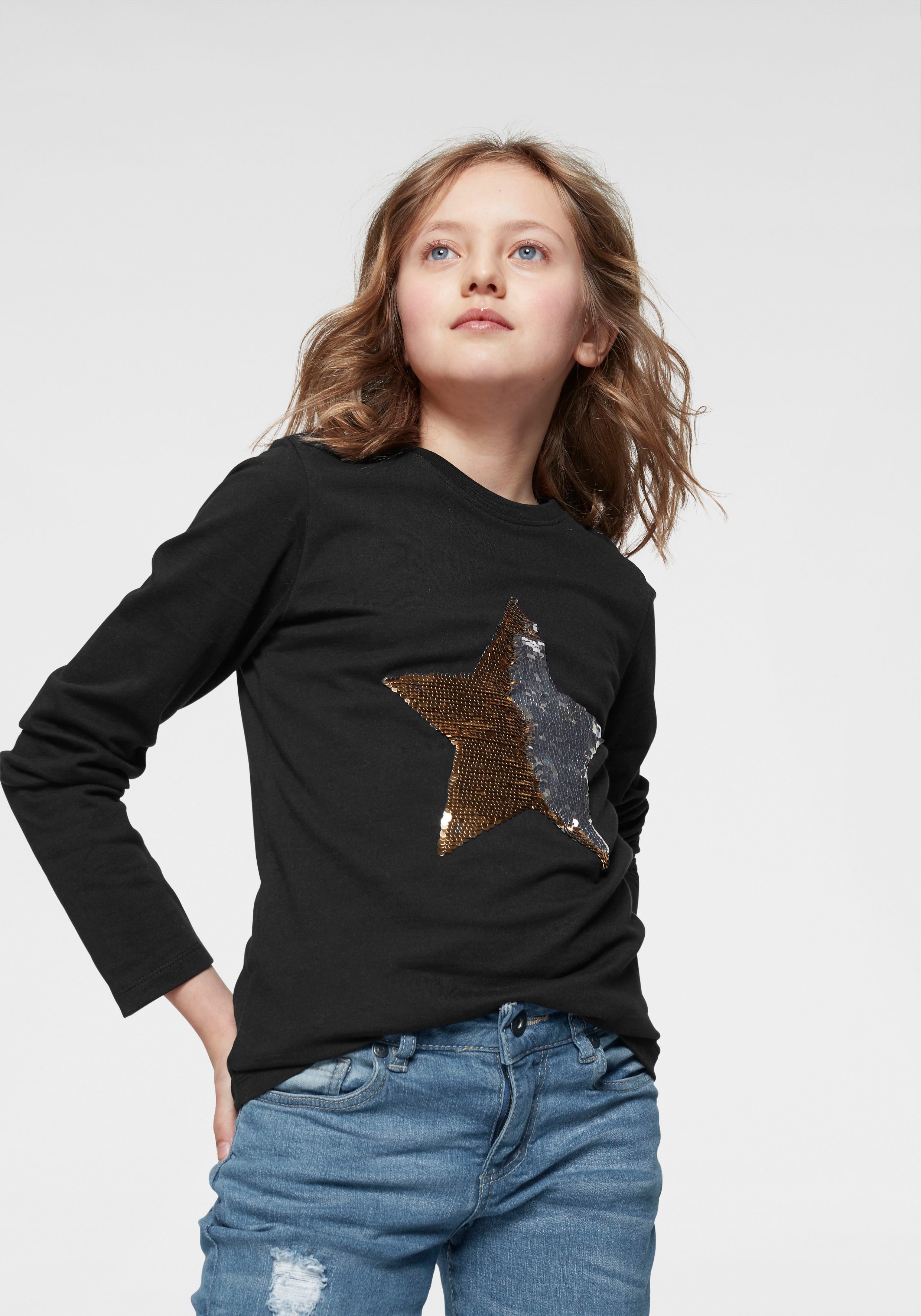 KIDSWORLD Shirt met lange mouwen Ster Lange mouwen, getailleerde snit, met glinsterende pailletten