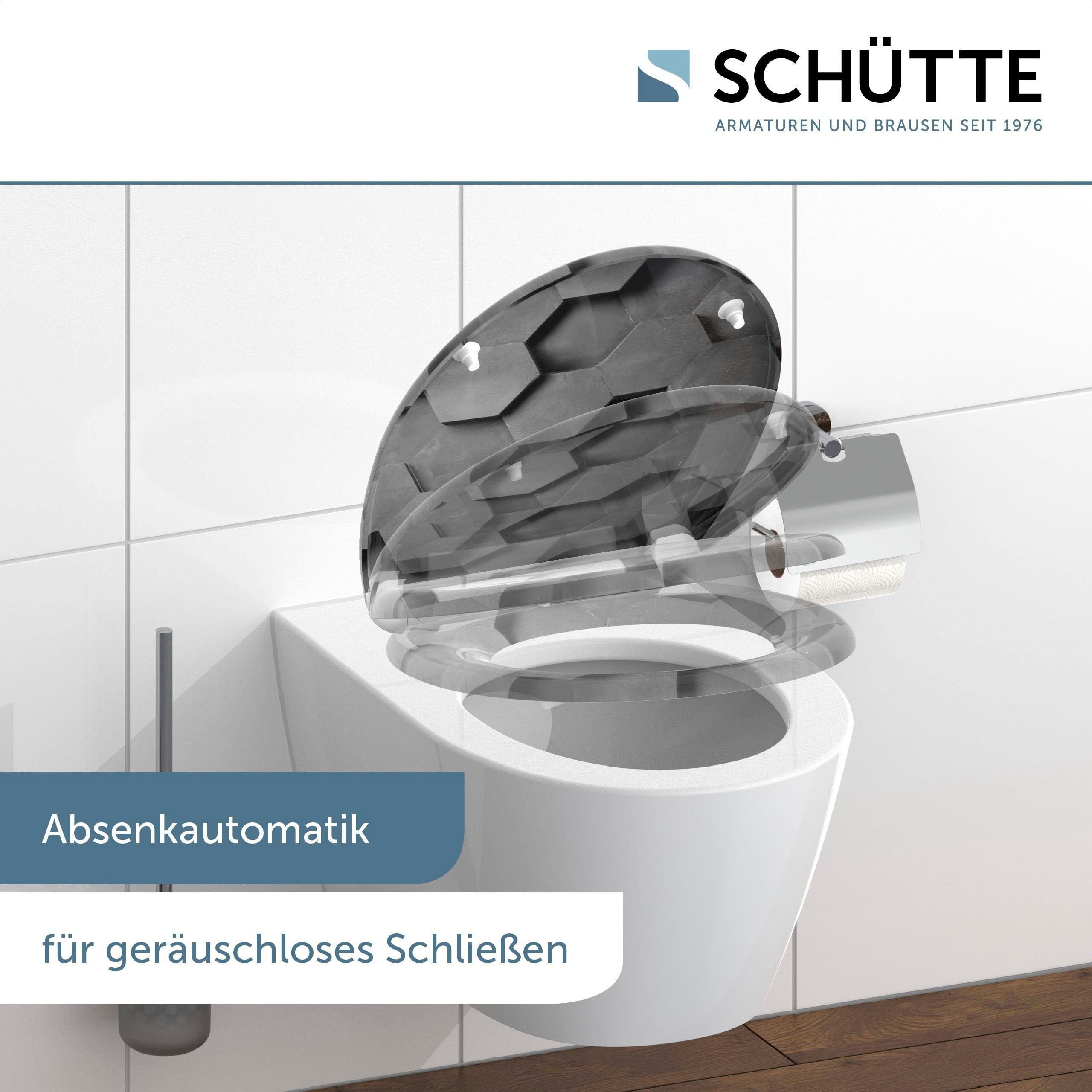 Schütte Toiletzitting Grey Hexagons Duroplast, met softclosemechanisme en snelsluiting