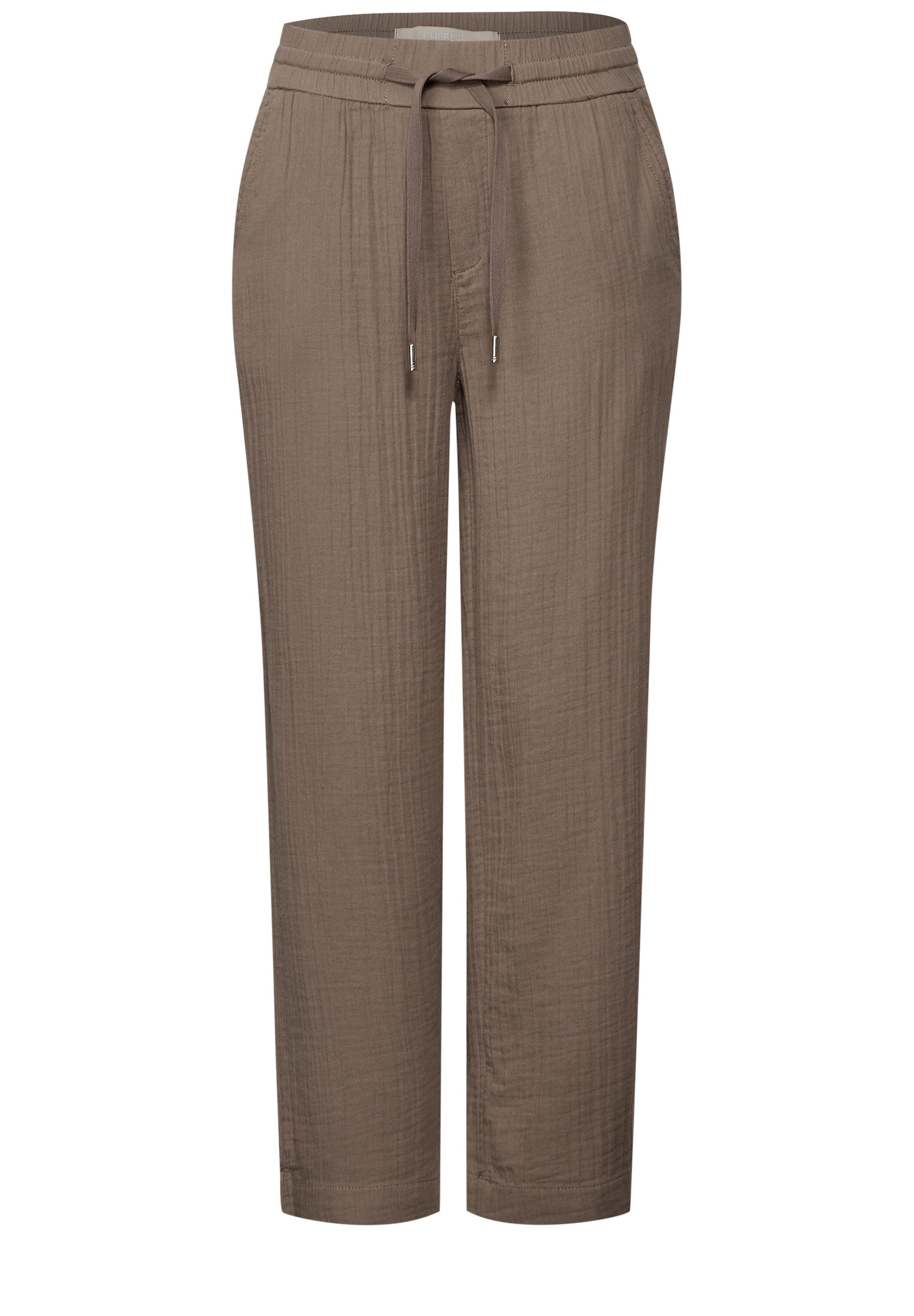 STREET ONE Stoffen broek met elastische tailleband en tunnelkoord, in muslin-look