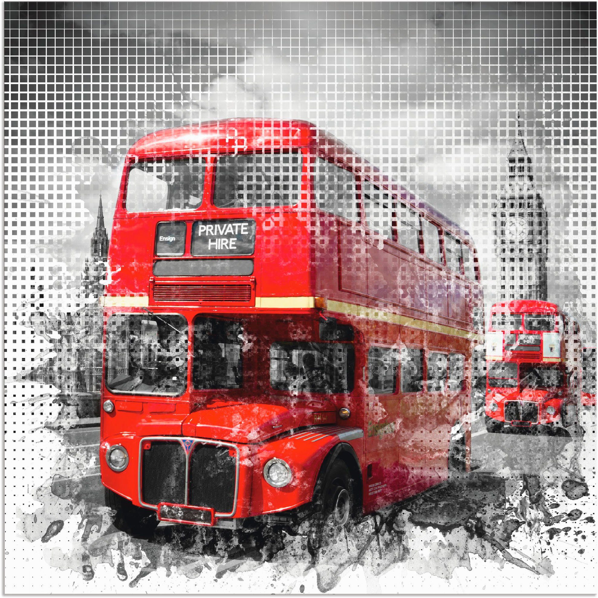 Artland Artprint Londen Westminster rode bussen in vele afmetingen & productsoorten - artprint van aluminium / artprint voor buiten, artprint op linnen, poster, muursticker / wandf