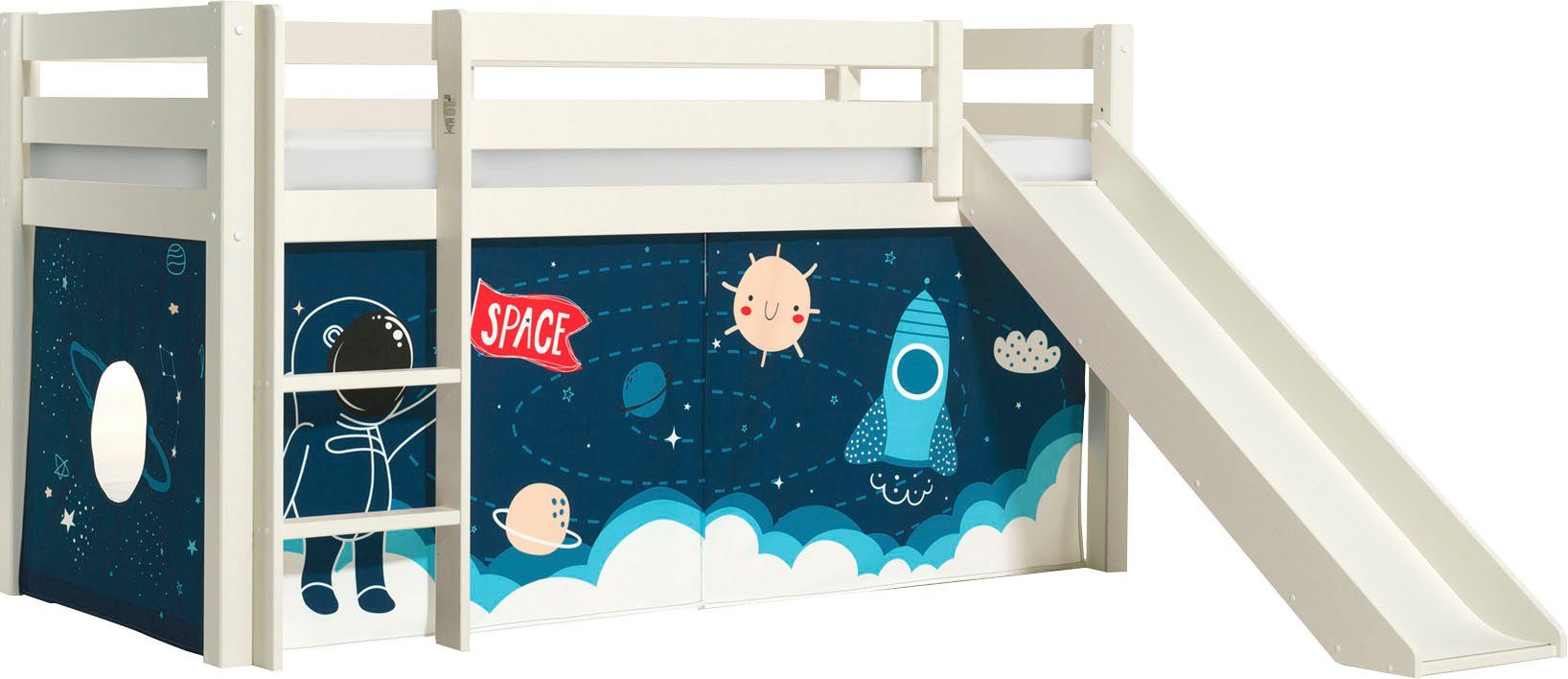 Vipack Speelbed Vipack Pino Hoogslaper met textielset, inclusief lattenrol, ladder en glijbaan