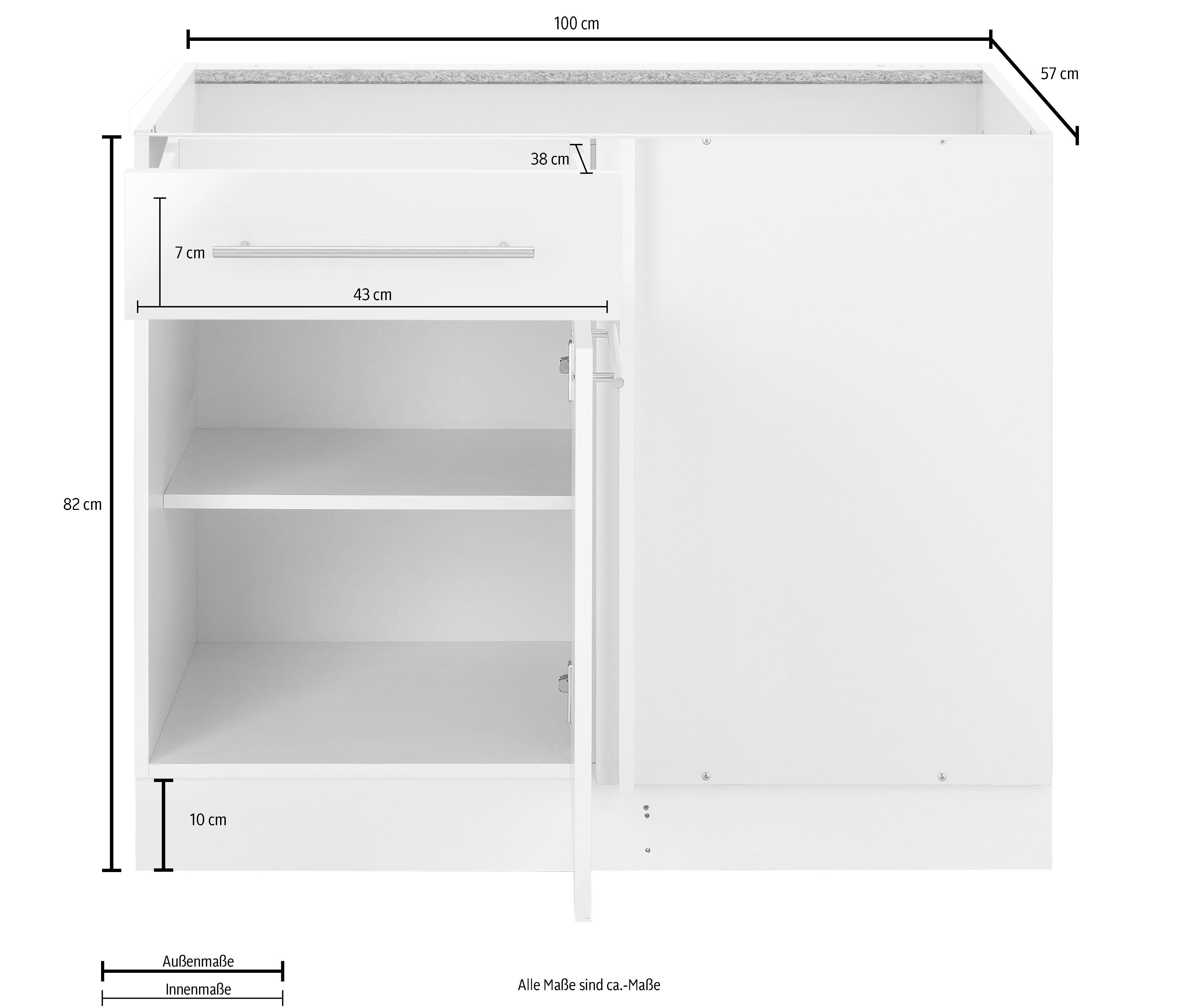 wiho Küchen Hoekonderkast Flexi2 Breedte 100 cm, ontwerpafmeting 110 cm, zonder werkblad