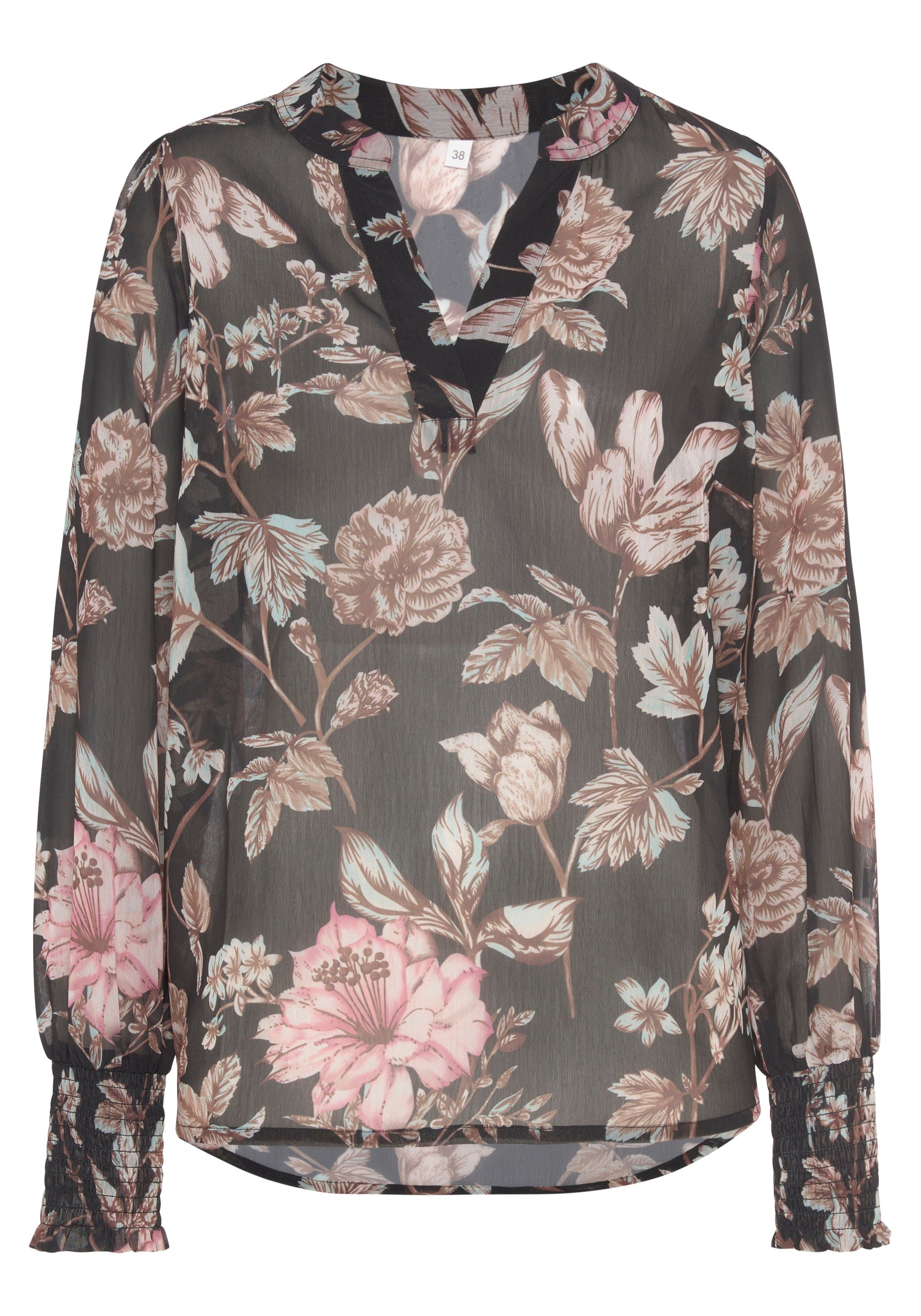 Lascana Chiffon blouse met bloemenprint en v-hals, damesblouse, elegant-chic