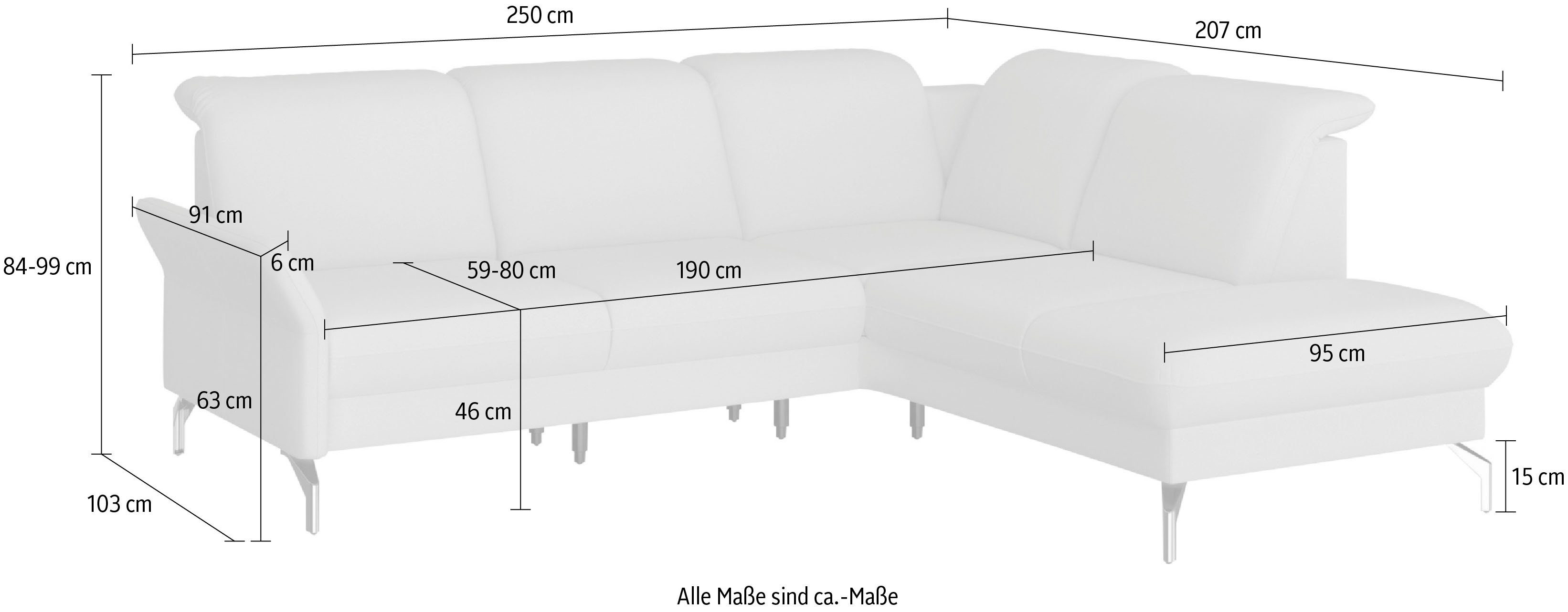 sit&more Hoekbank Fashion L-vorm naar keuze met verstelbare hoofdsteun, uittrekzitting, motorisch, nikkel poten