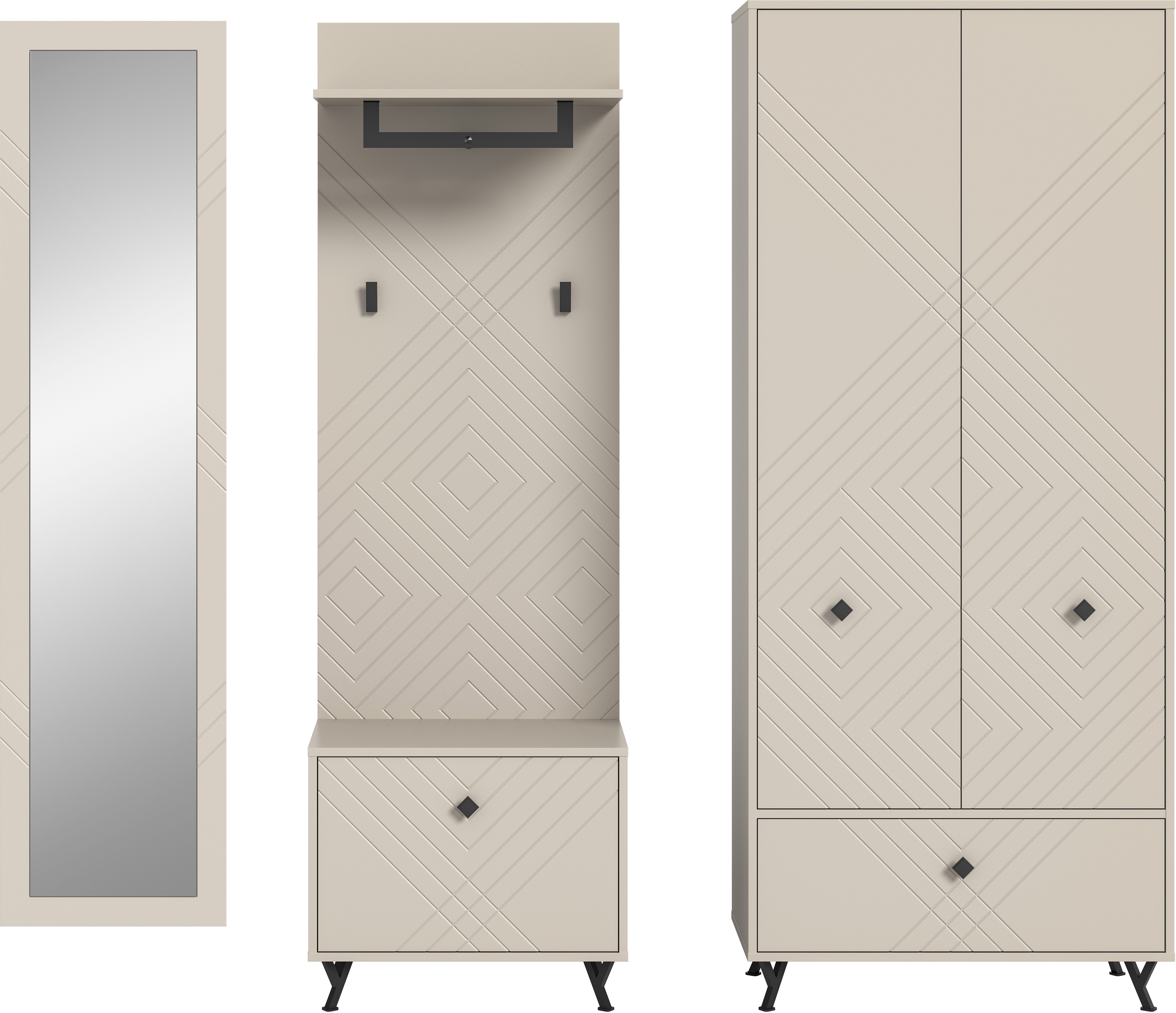 INOSIGN Halmeubelset Mento, 4-delig, ornamentfrezing in de front, bestaande uit: (set, 4 stuks)