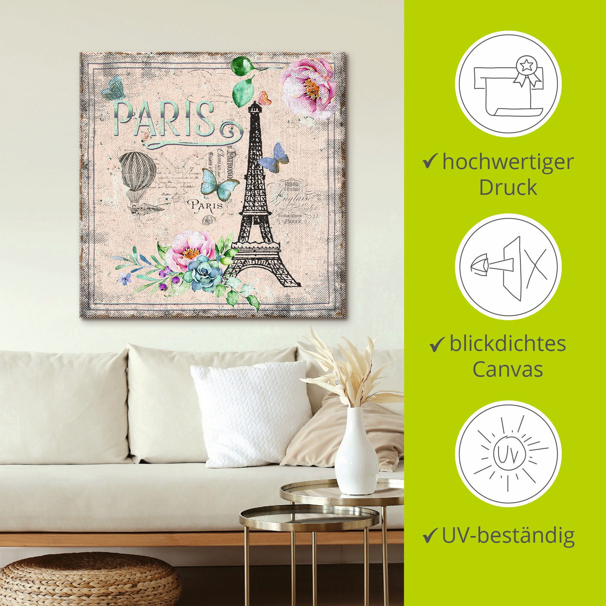 Artland Artprint op linnen Parijs - Mijn liefde gespannen op een spieraam