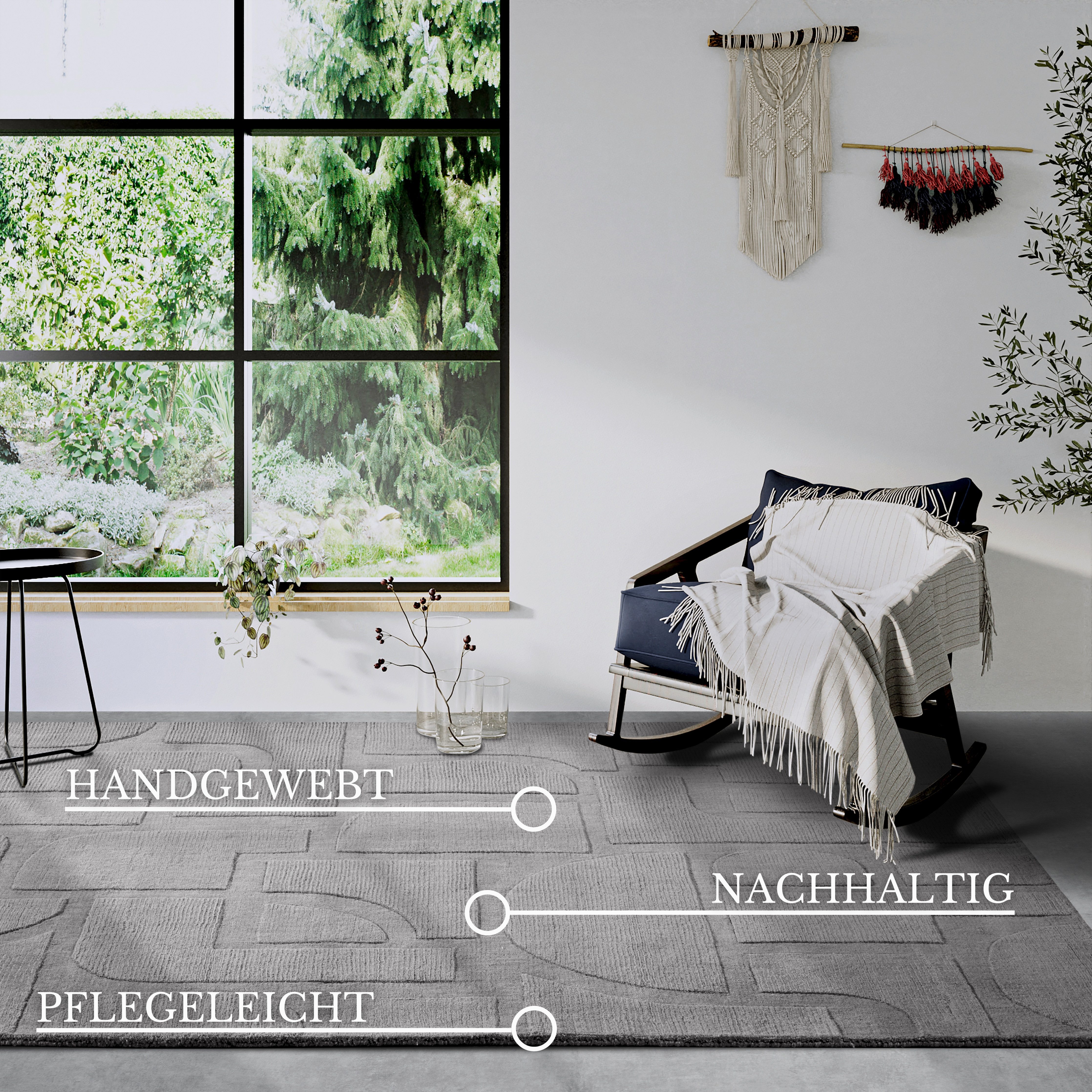 Villeroy & Boch Wollen kleed Alexis Handgeweven, wol, natuur, woonkamer, geometrie, boho, design