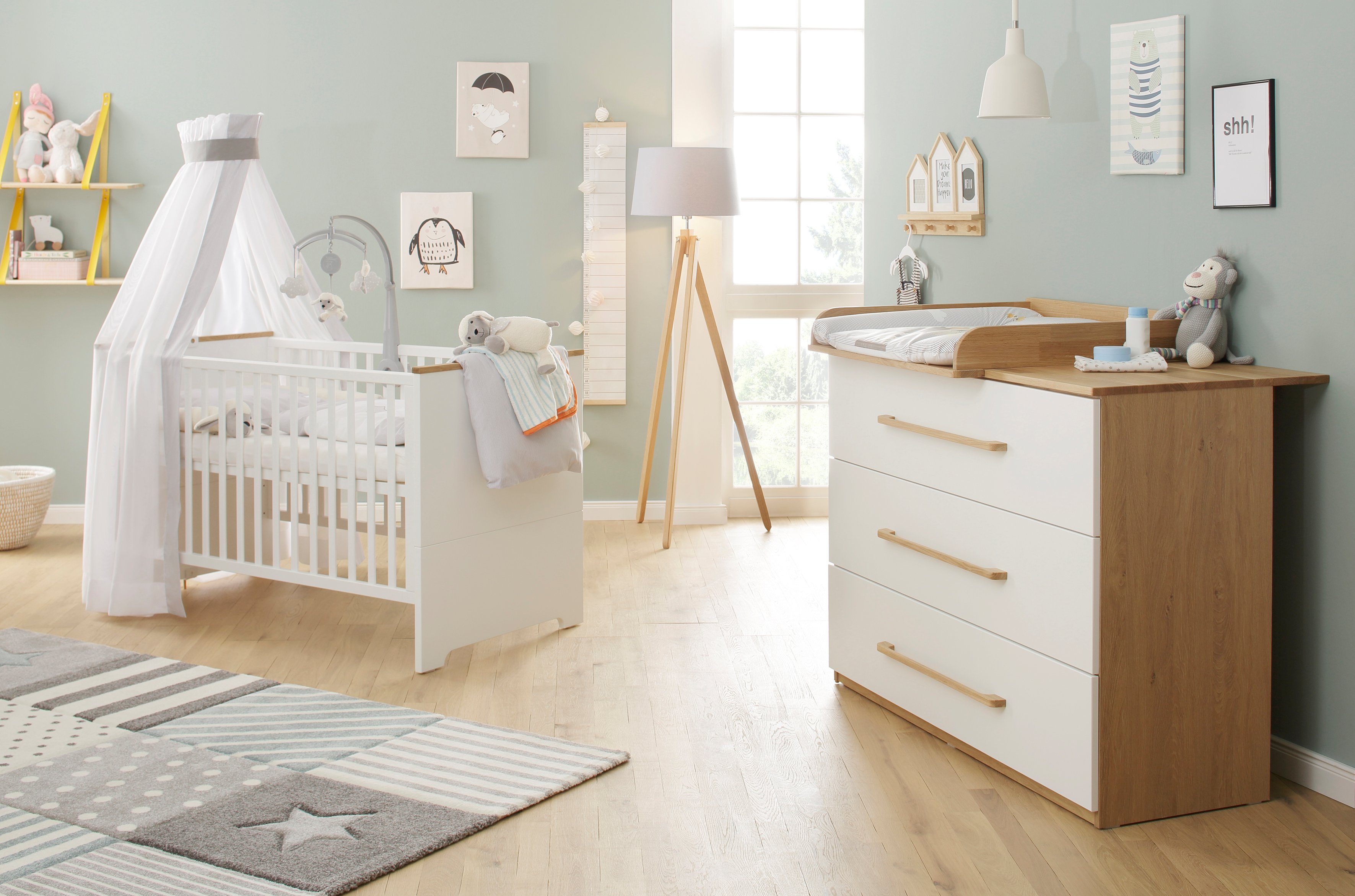 Lüttenhütt Baby commode Lauris, wit/eiken FSC®hout uit duurzaam