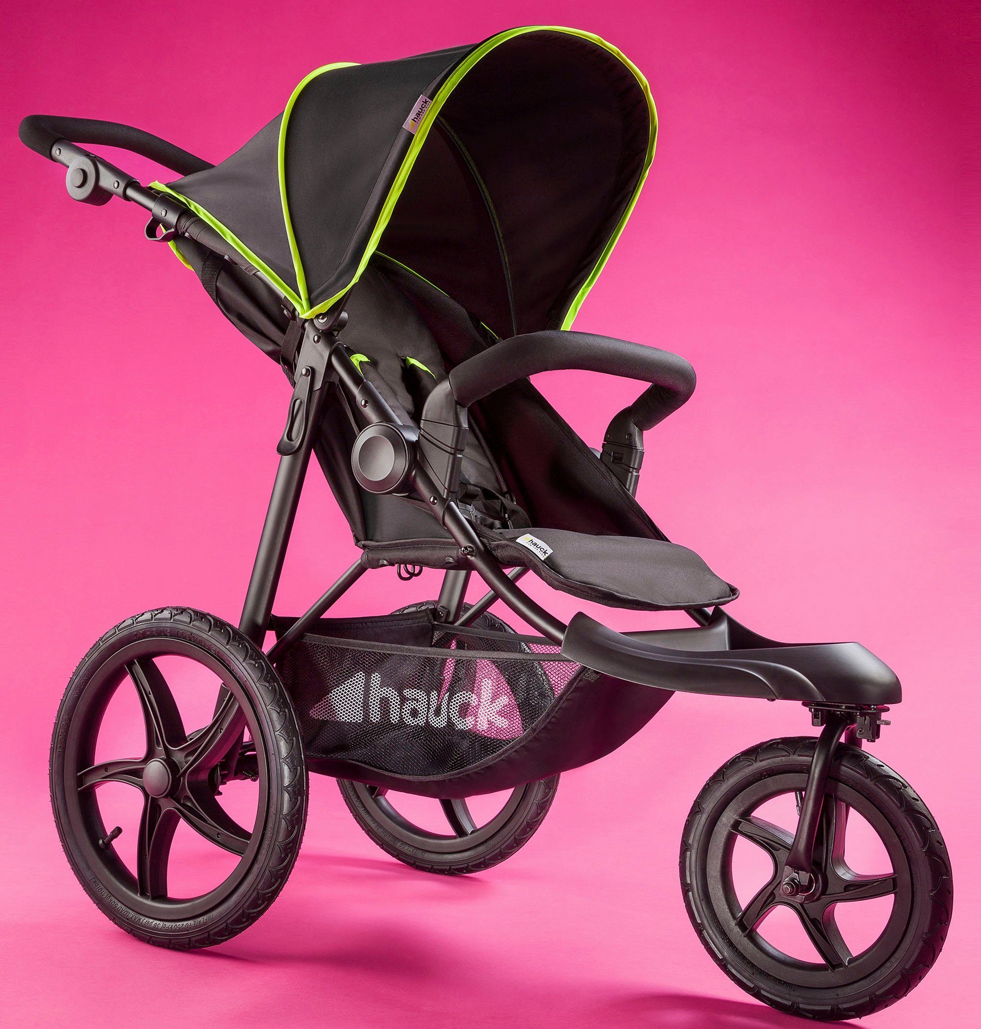 Hauck Kinderwagen met drie wielen Runner black/neon yellow met draaibaar en vergrendelbaar voorwiel