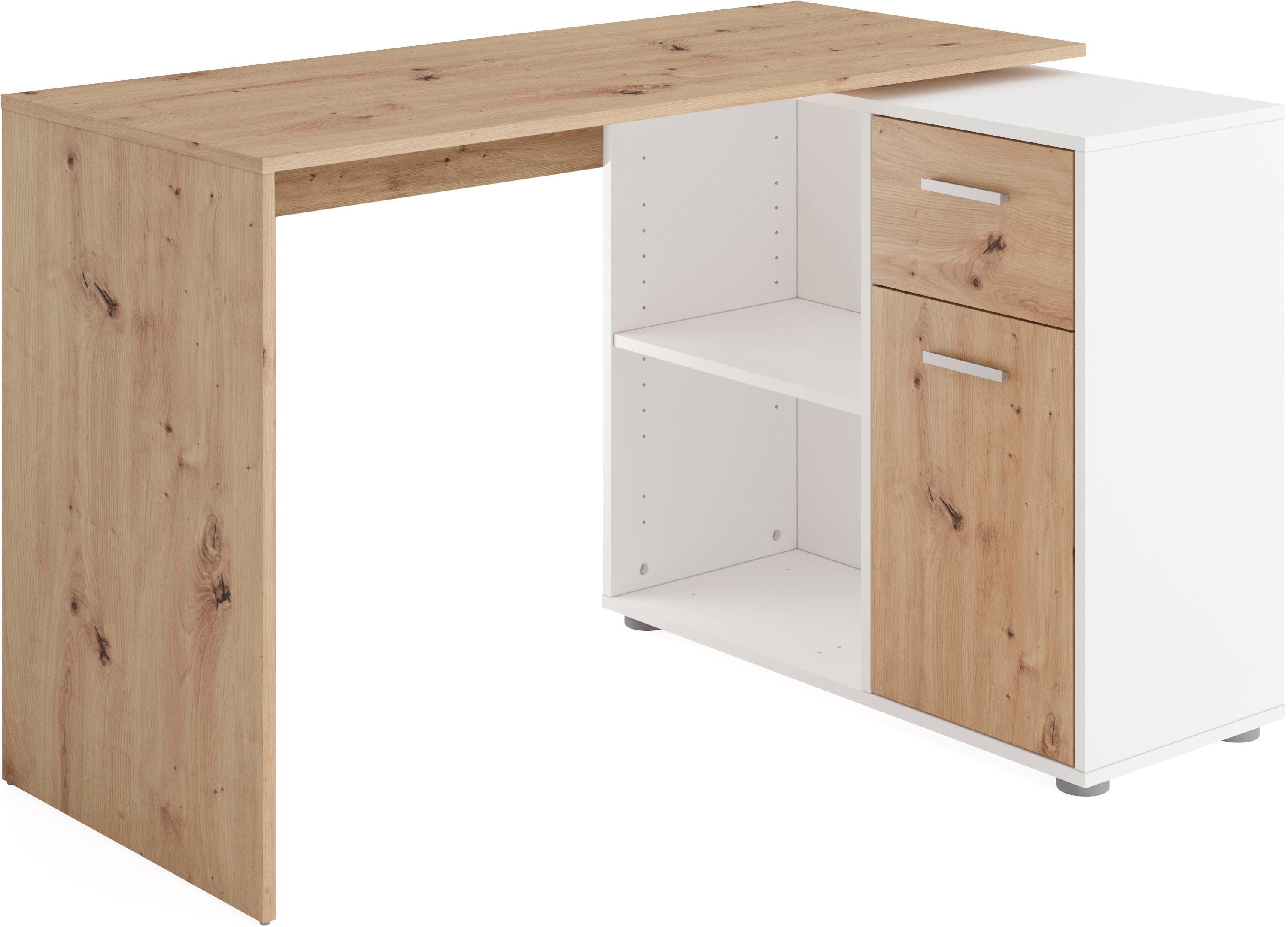 FMD Hoekbureau AUGSBURG Bureau/sideboard met opbergruimte, aan beide zijden te monteren, 117/148 cm