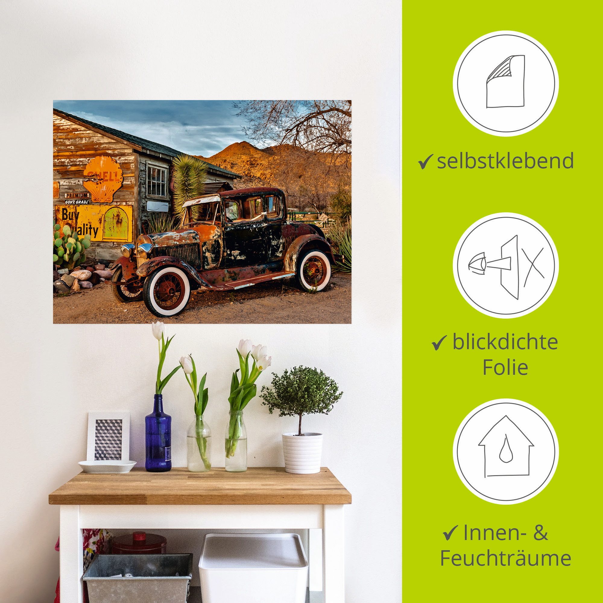 Artland Artprint Oldtimer Route 66 Hackberry als artprint op linnen, muursticker in verschillende maten