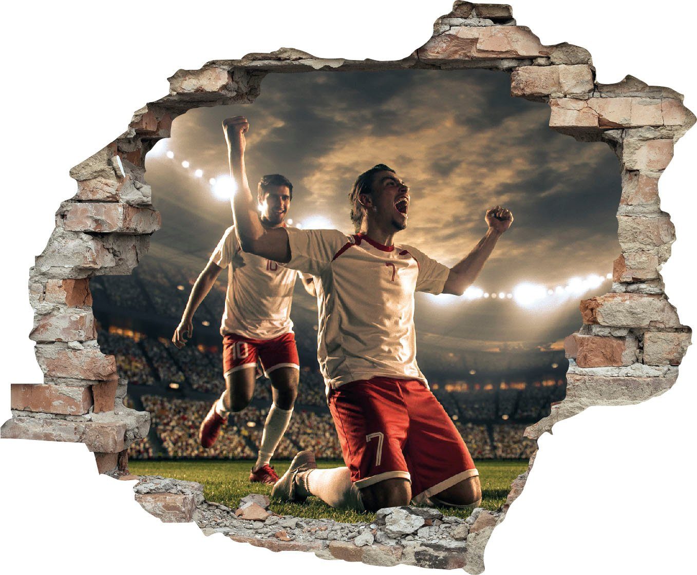 queence Wandfolie Voetbal gejuich Muursticker, muurdecoratie, zelfklevend, 3D, muurdurchbraak (1 stuk)