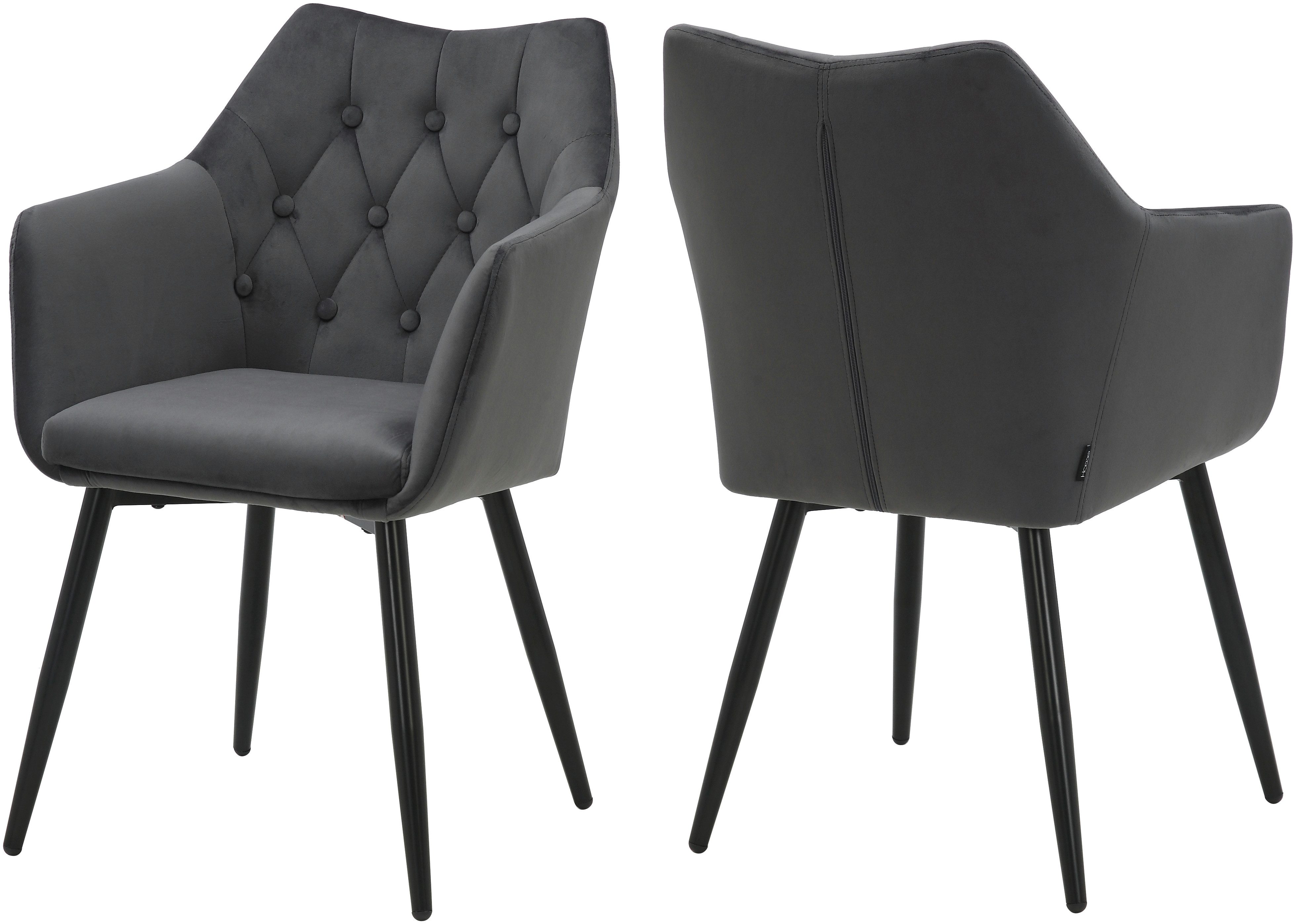 Home affaire Eetkamerstoel Alton schaalstoel, TOPSELLER! met zachte velours, armstoel met aantrekkelijke knoopverwerking (set, 2 stuks)