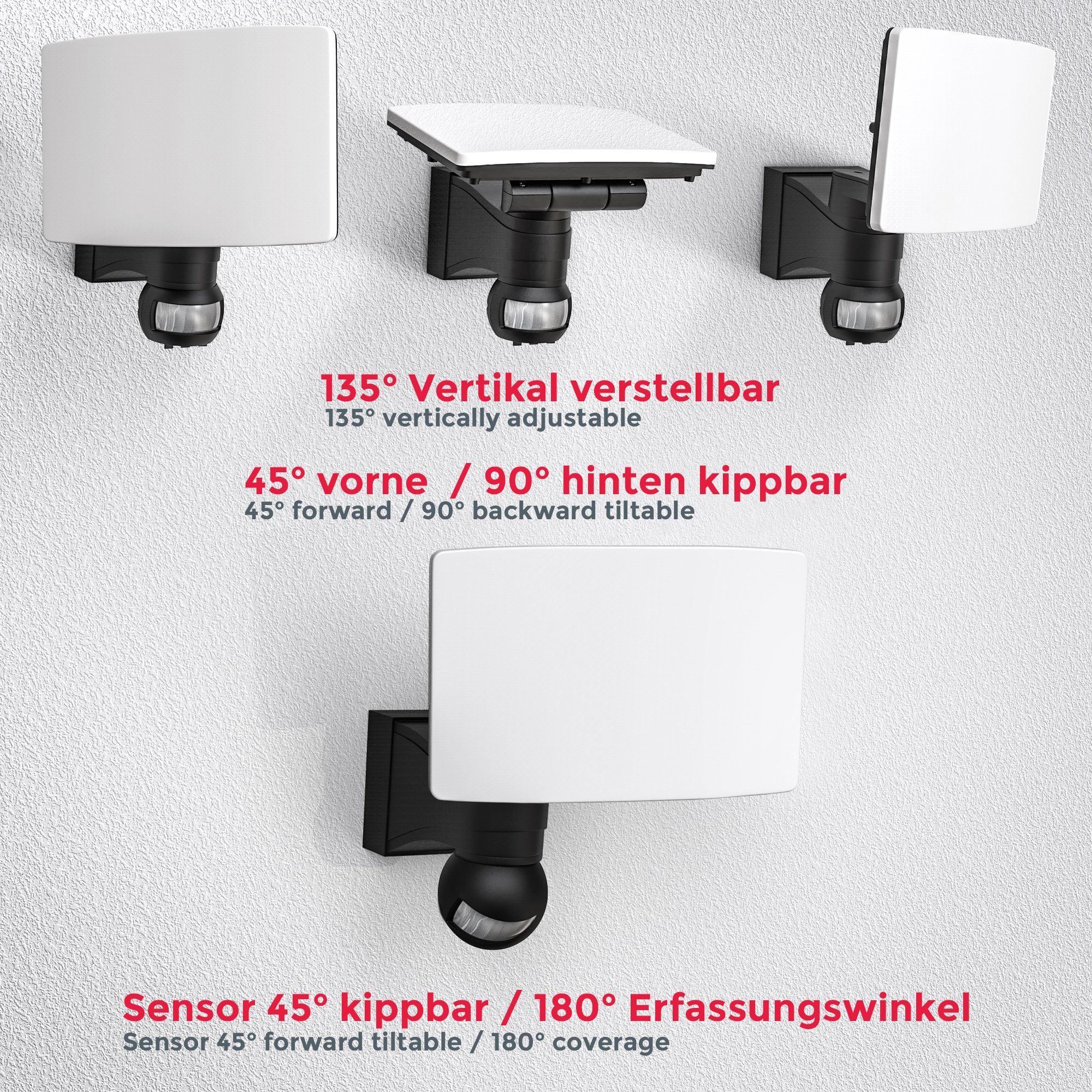 B.K.Licht Ledwandlamp voor buiten Buitenlamp, bewegingssensor, draaibaar, 20W 2.300 Lumen, 4.000K, IP44