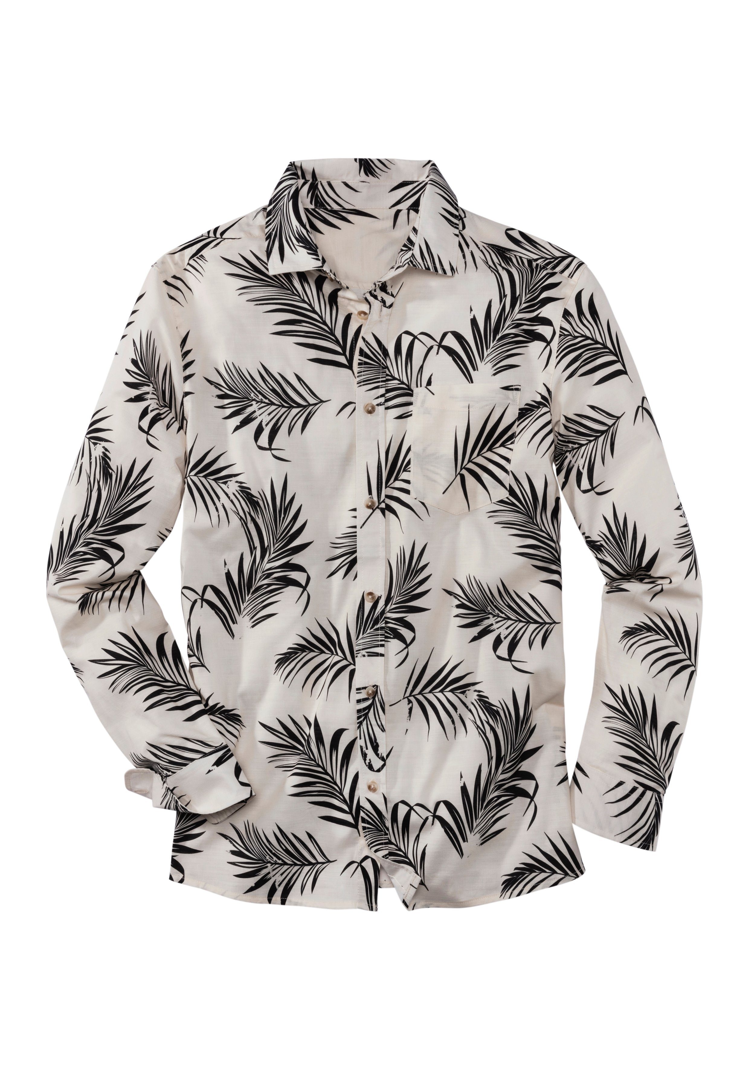 John Devin Hawaï-overhemd Regular fit Lange mouwen, vrijetijdsshirt met palmprint van 100% katoen