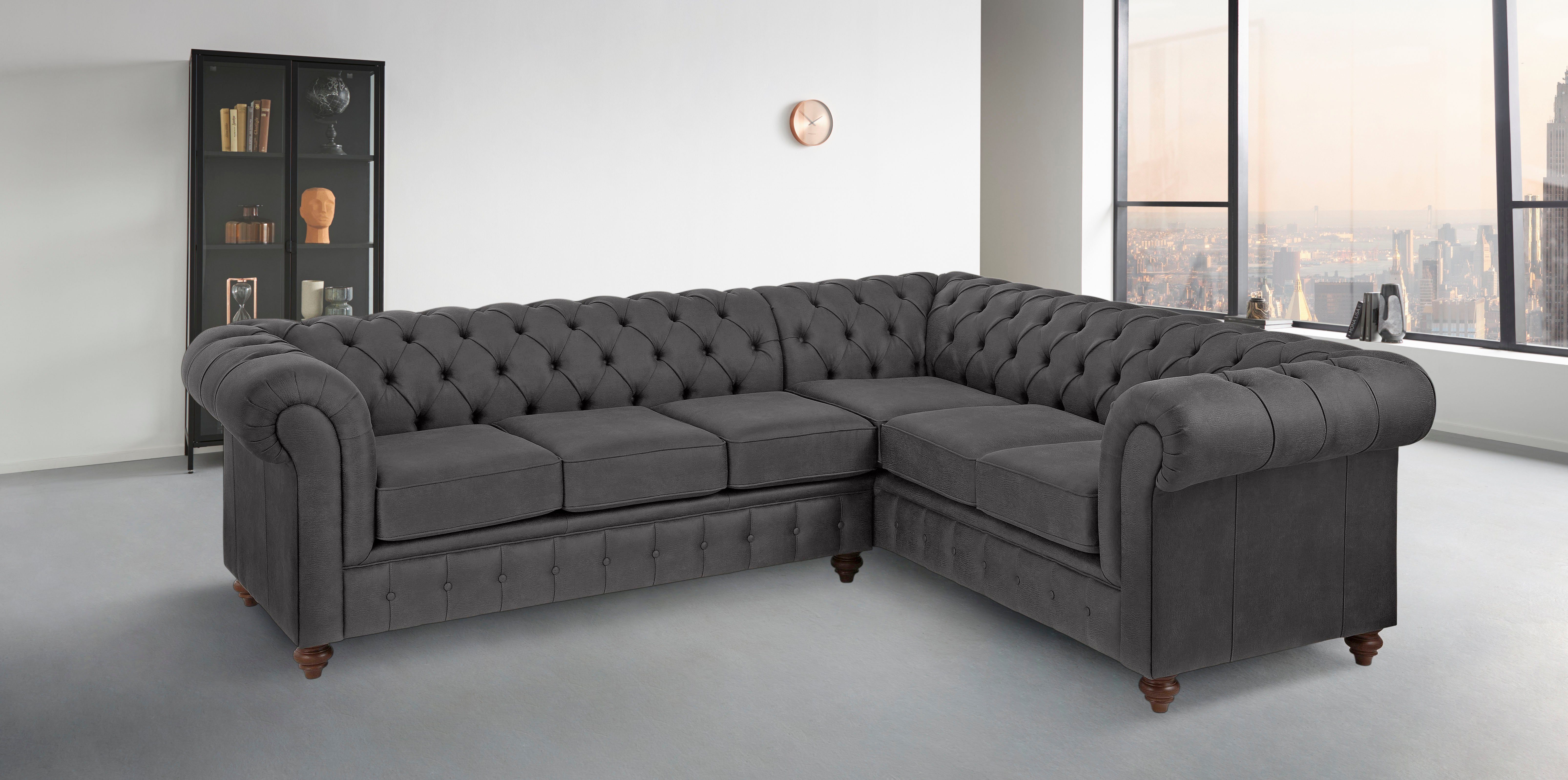 Home affaire Chesterfield-bank Chesterfield hoekbank, ook in leer L-vorm hoogwaardige knoopdetails, langer gedeelte links of rechts naar keuze