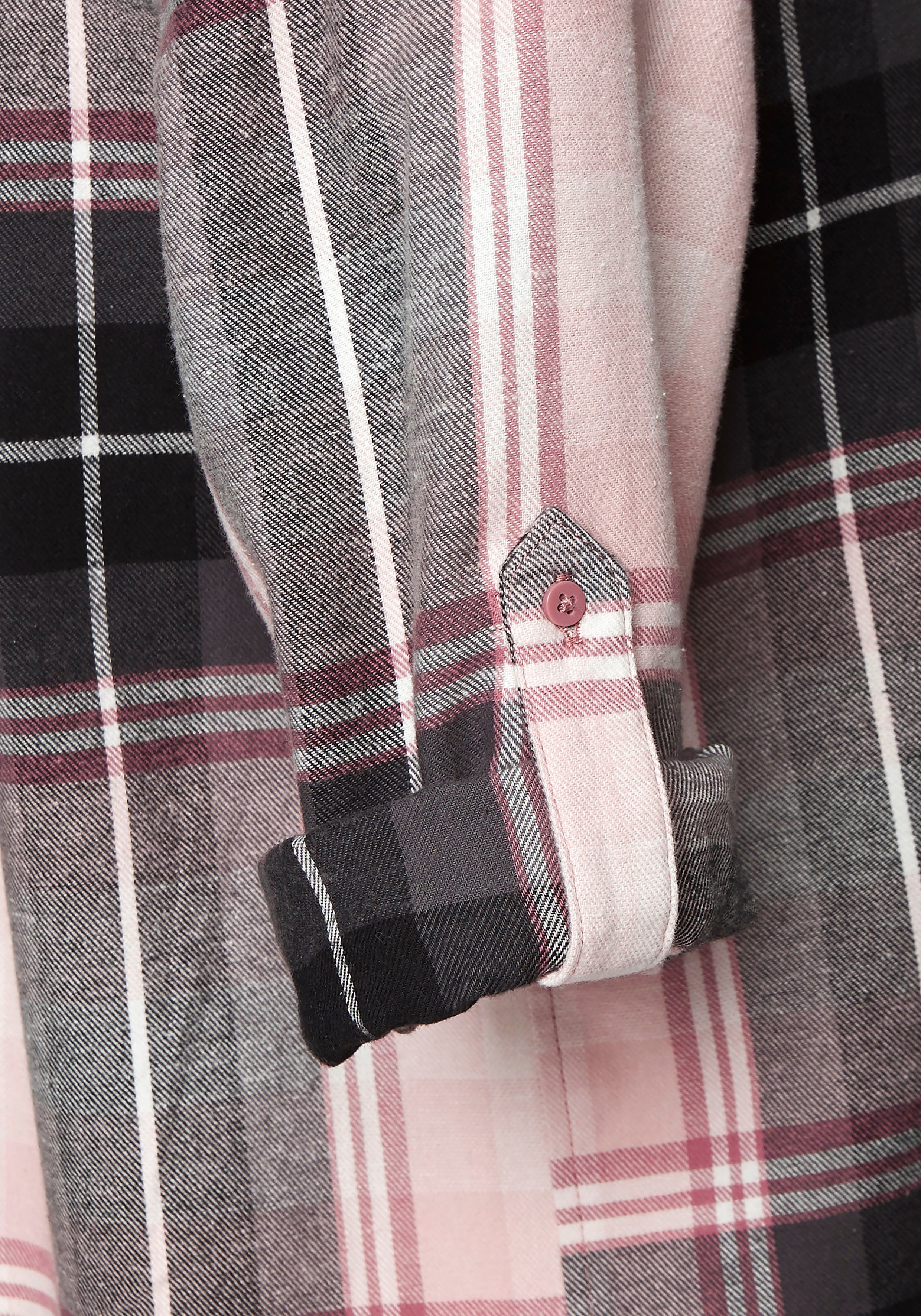 Buffalo Overhemdblouse van zachte flanel met blousekraag, flanellen shirt, ruitblouse