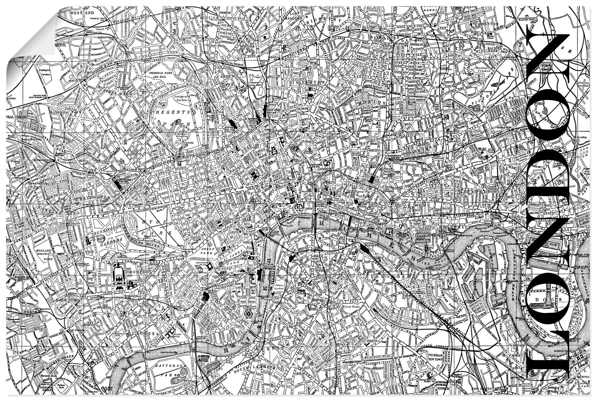 Artland Artprint Londen Kaart straten kaart in vele afmetingen & productsoorten - artprint van aluminium / artprint voor buiten, artprint op linnen, poster, muursticker / wandfolie