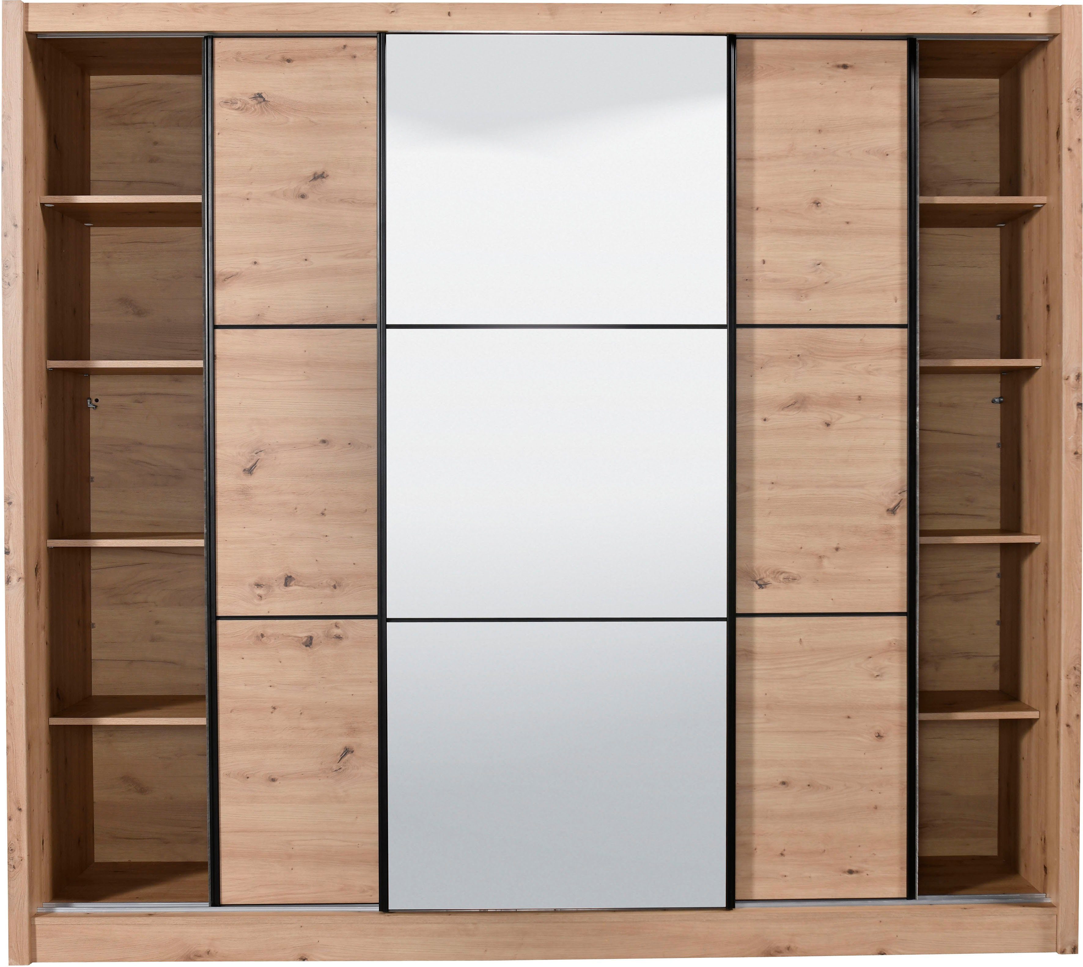 INOSIGN Zweefdeurkast Navara kledingkast met spiegel linnenkast garderobe met royale binnenuitrusting, fsc®-gecertificeerd, in 3 breedtes