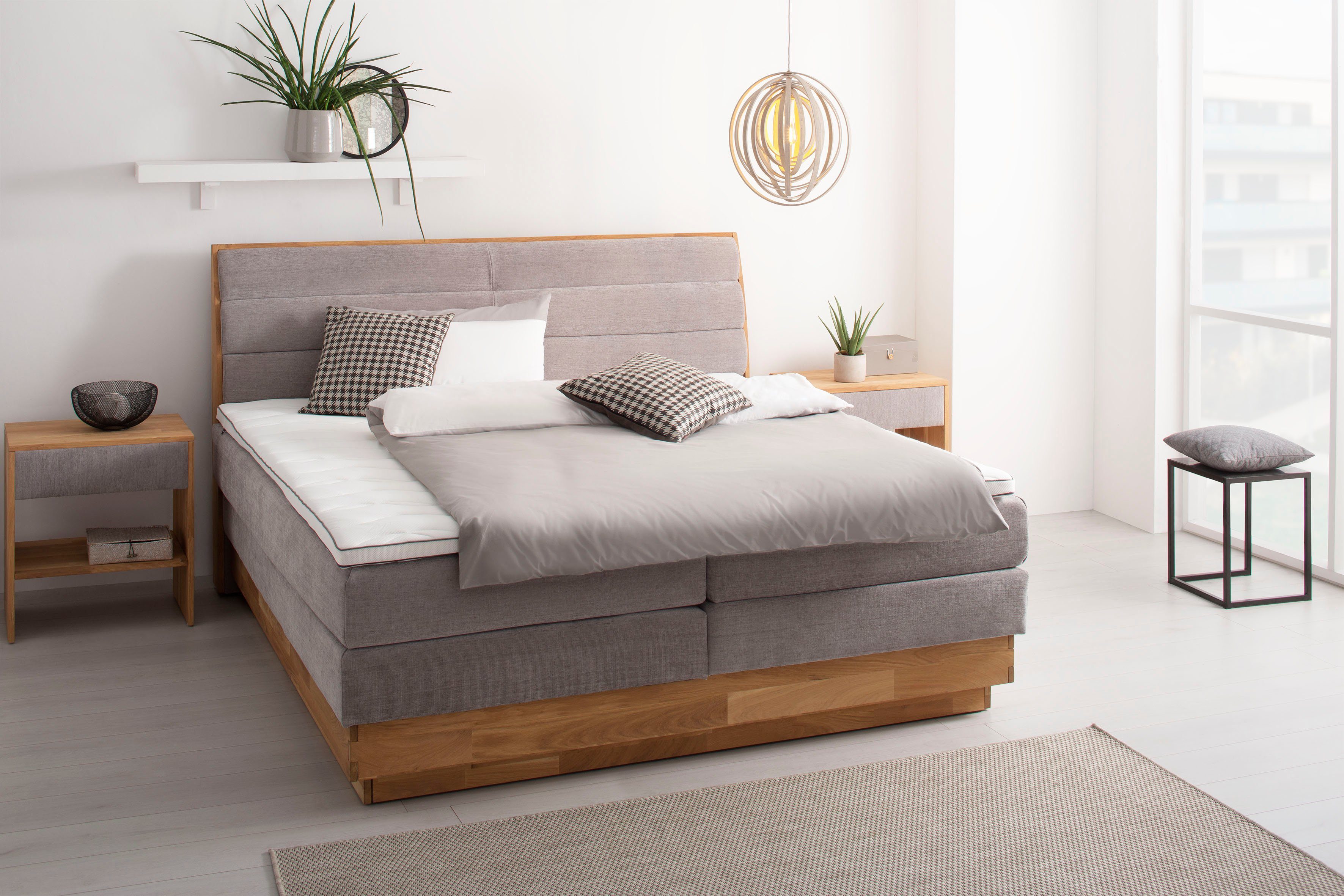 OTTO products Boxspring JENNA zonder ledverlichting, met gecertificeerde, gerecyclede overtrekstoffen boxsprings zilver(kleur)